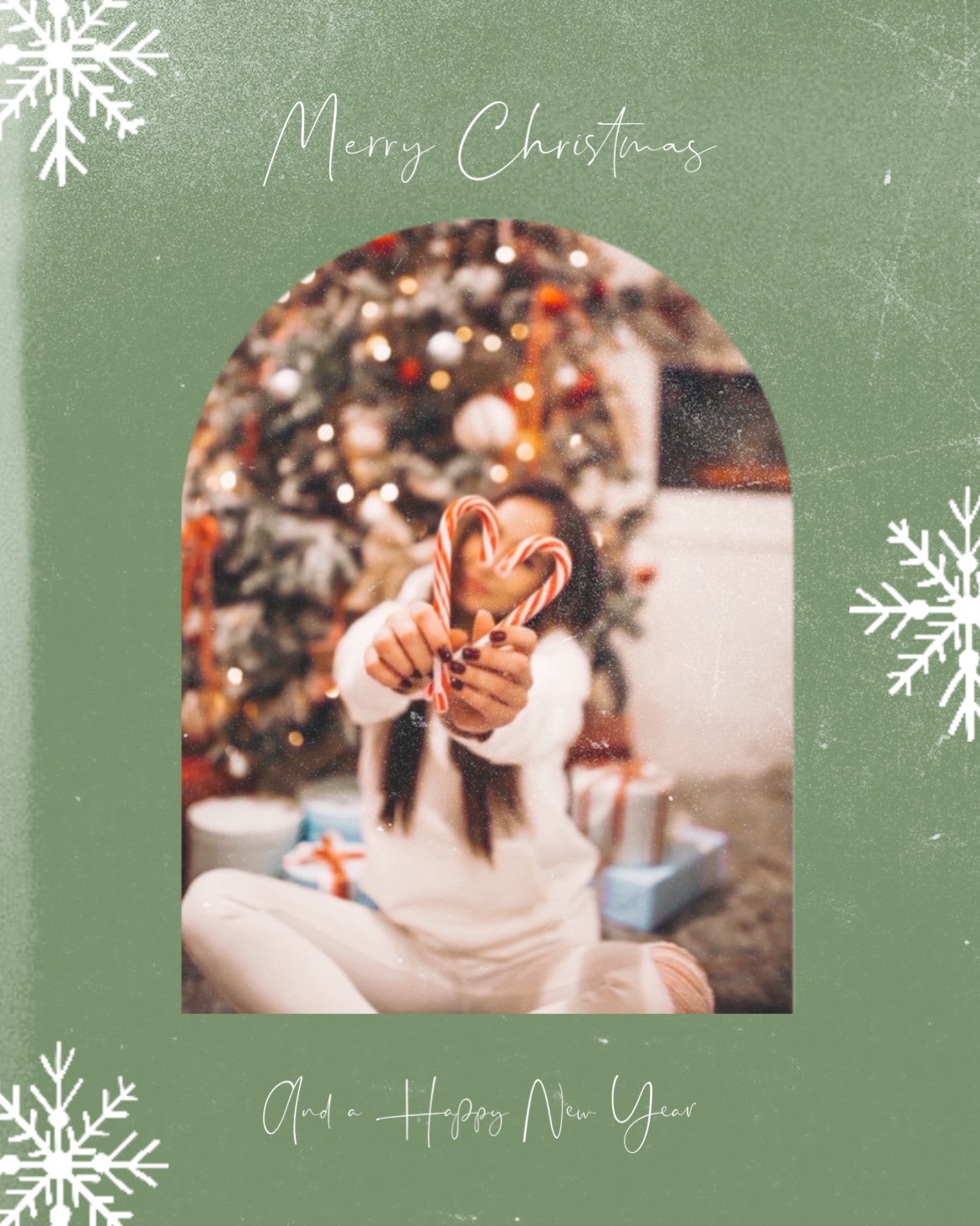 A Young Girl Holding A Pair Of Scissors In Front Of A Christmas Tree Merry Christmas Template