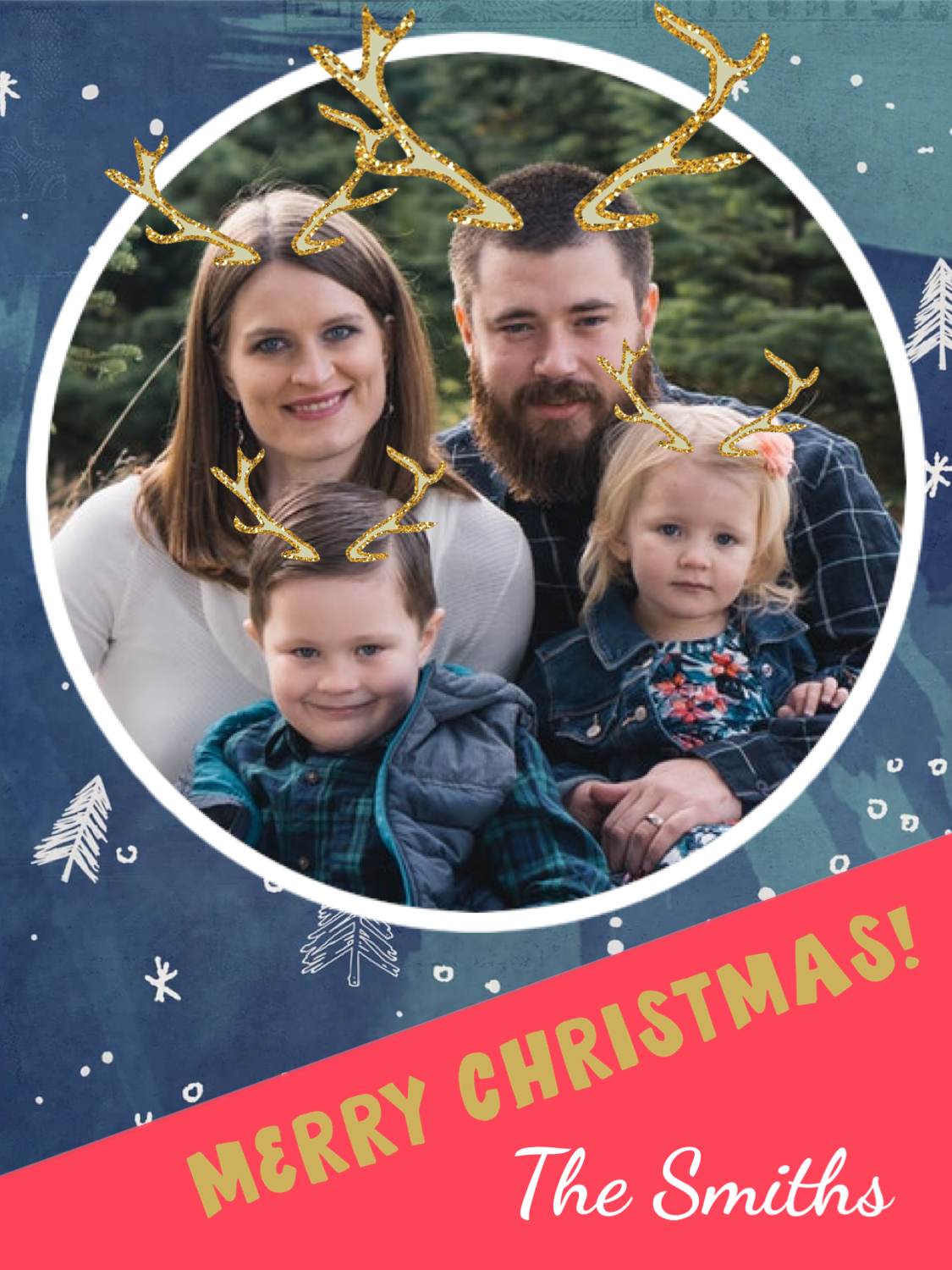 A Merry Christmas Card With A Photo Of A Family Template