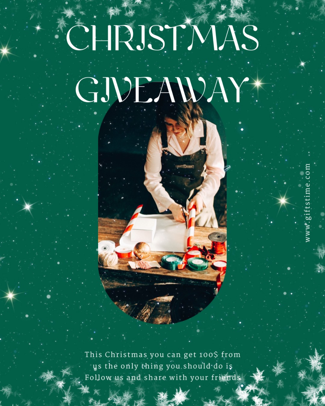 A Woman In An Apron Cutting A Christmas Present Merry Christmas Template