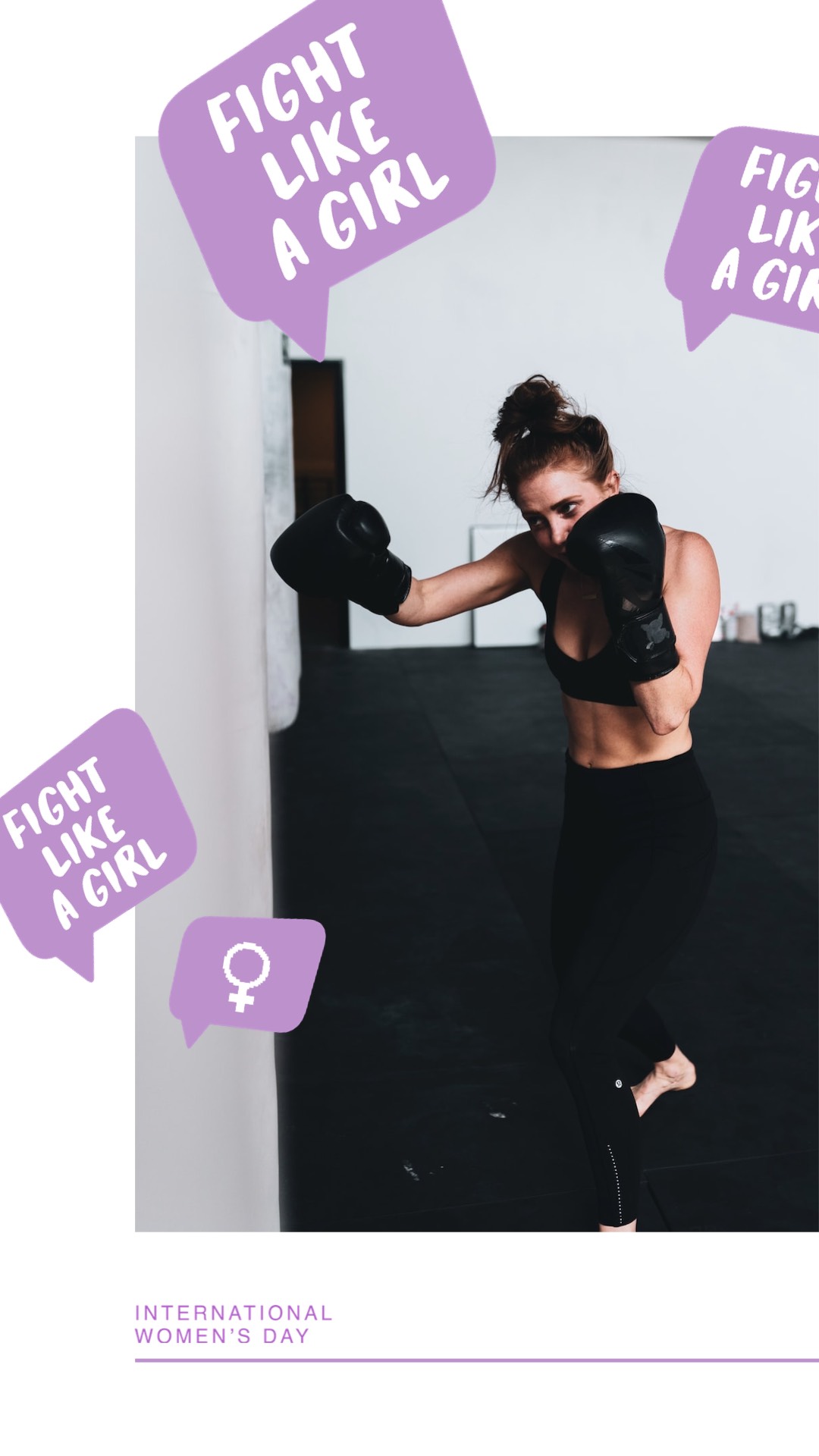 A Woman Wearing Boxing Gloves And A Black Top Women S Day Template
