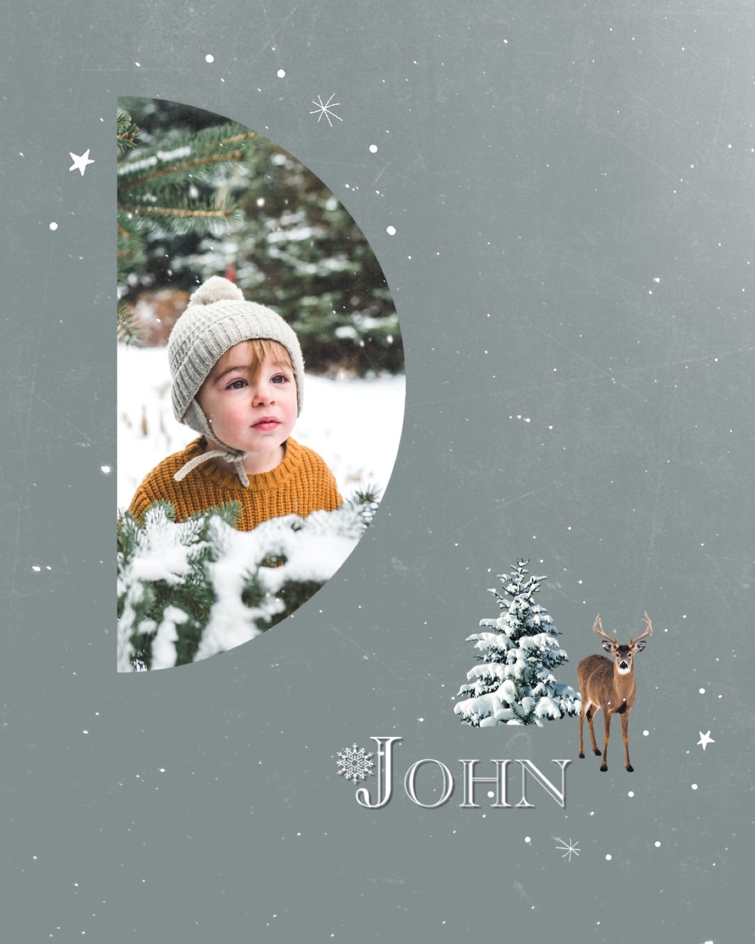 A Young Boy Wearing A Knitted Hat With A Deer In The Background Winter Wonderland Template