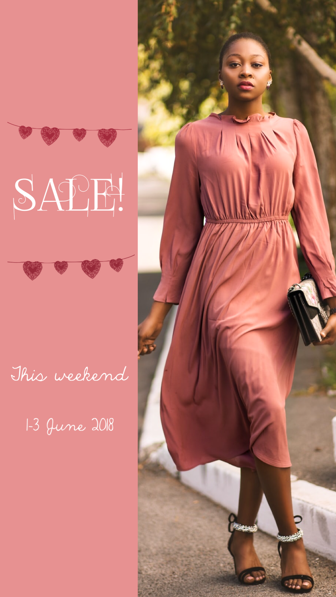 Women in fashionable pink dress sale brochure template