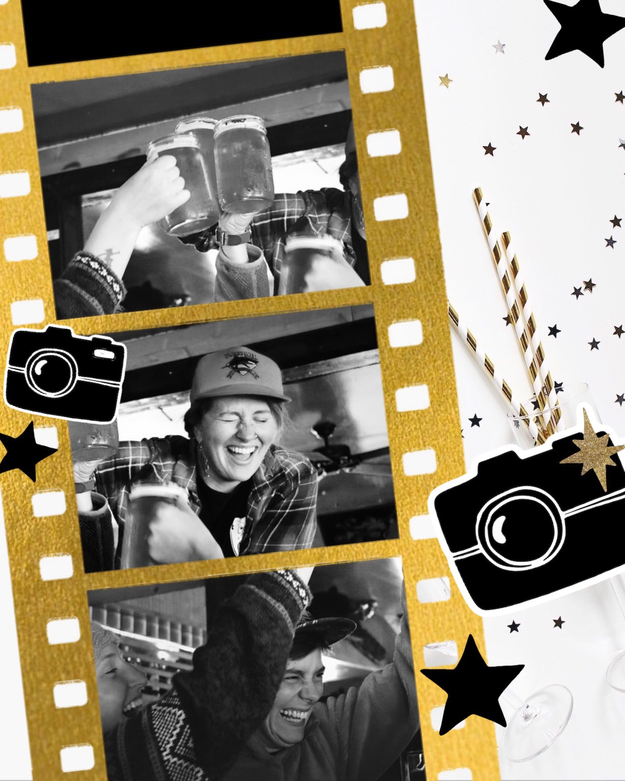 A Black And White Photo Of Two People And A Camera Happy New Year Template