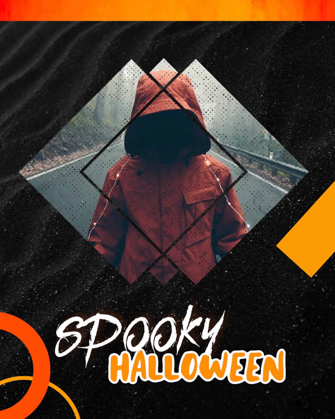 A Person In A Red Jacket With A Hoodie On Halloween Template