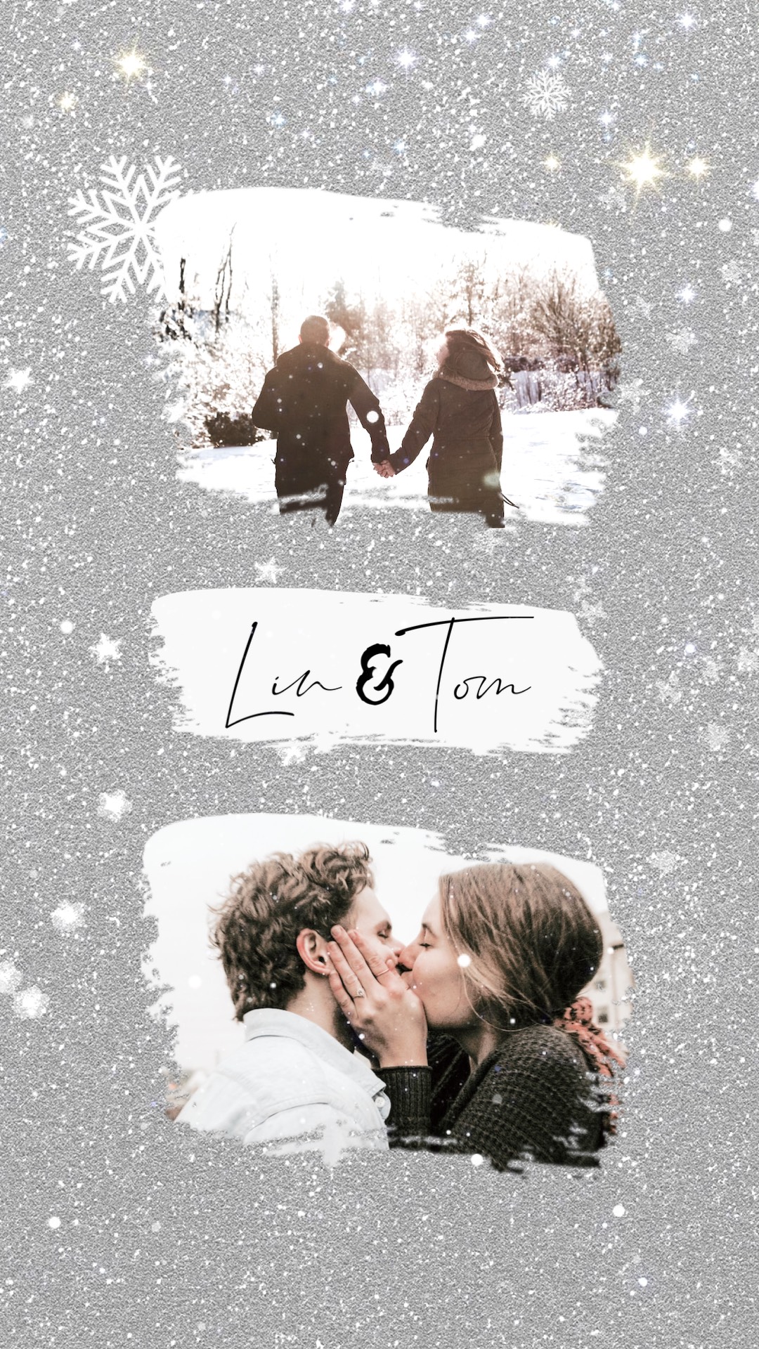 Couple kissing in the snow with glitters Winter Story template