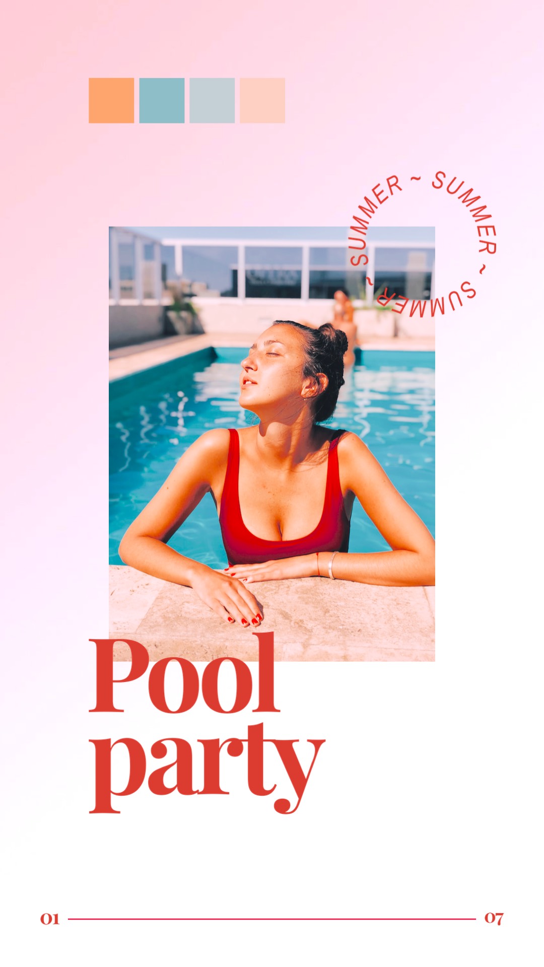 A Woman In A Red Bikini Sitting Next To A Pool Summer Story Template