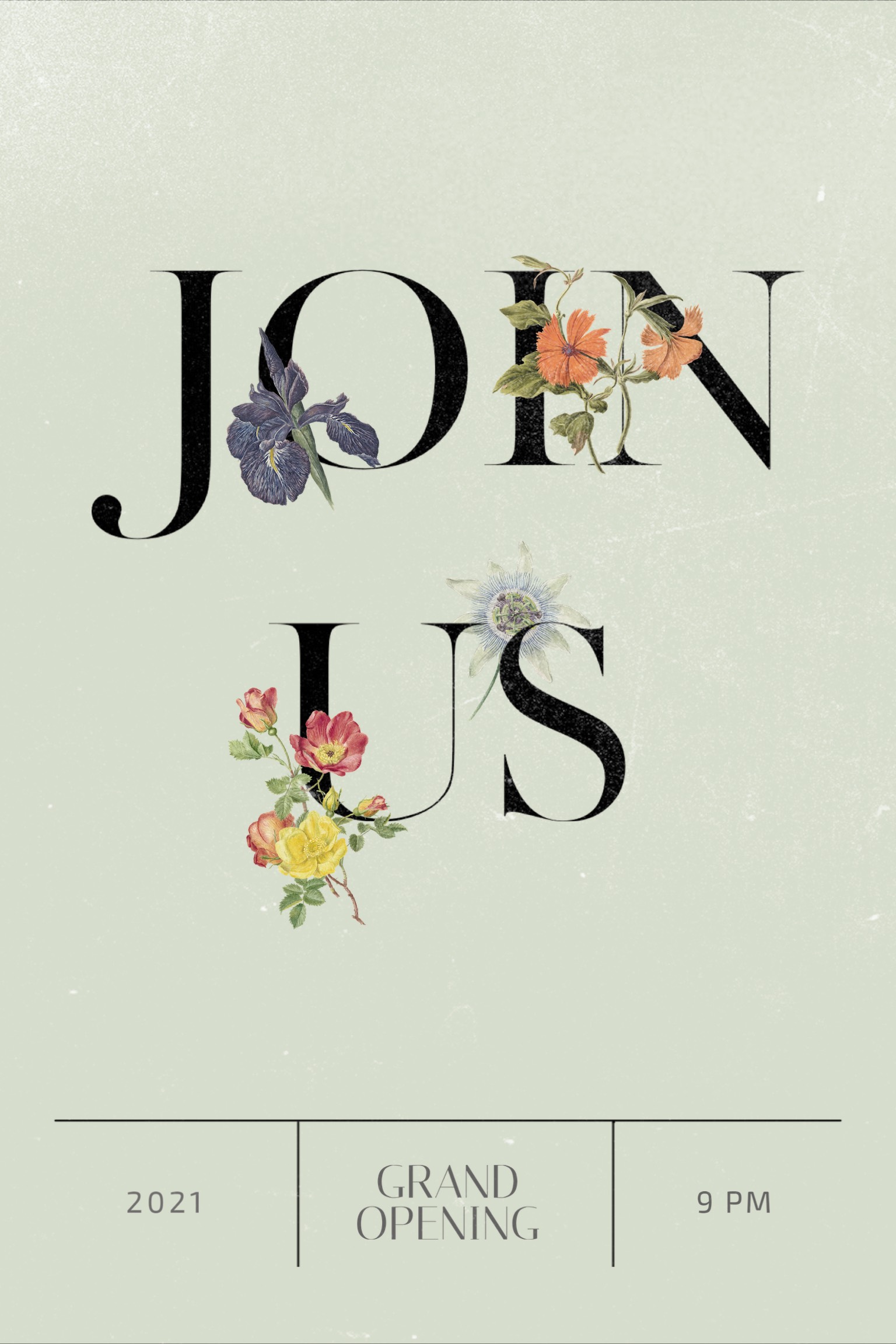 A Poster With Flowers On It That Says Join Us By Jan Van Huysum Invitation Template