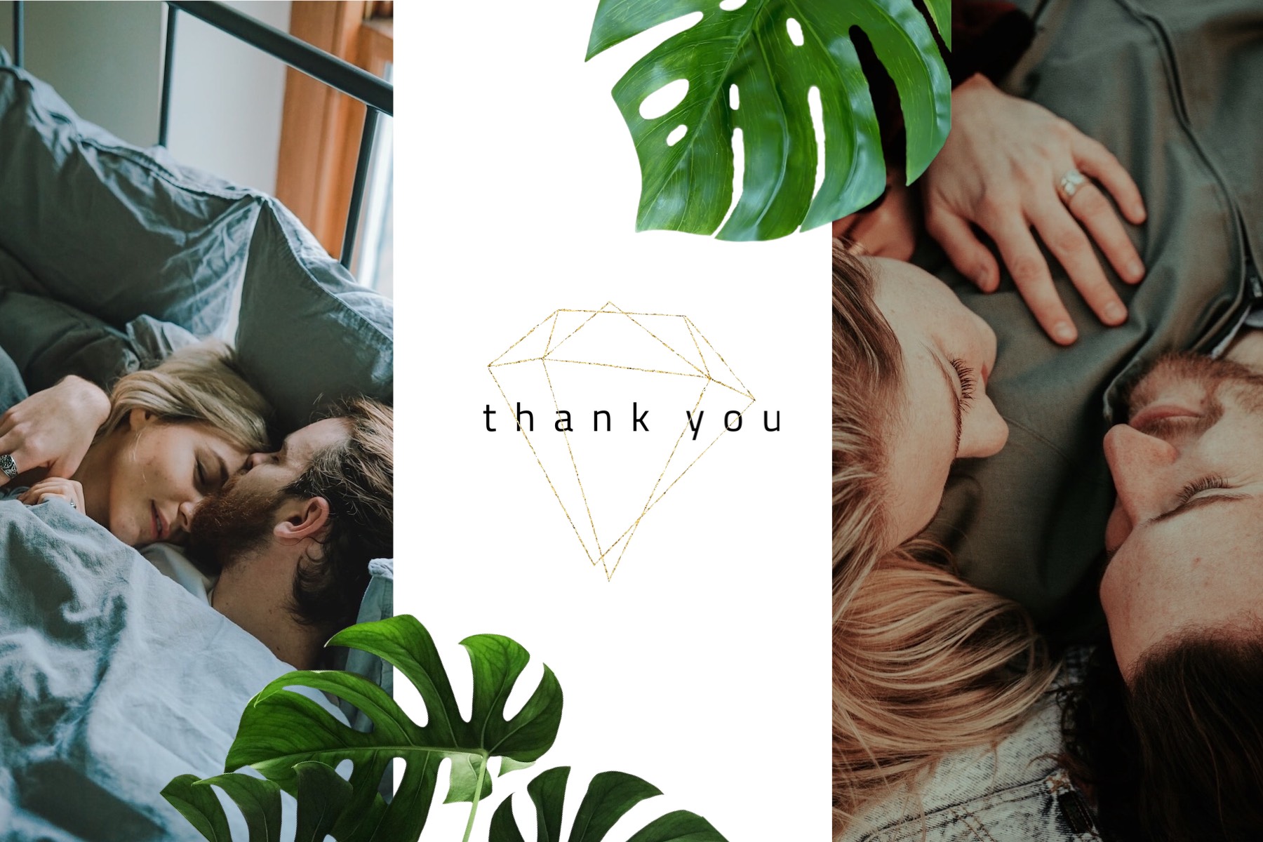 A Man And Woman Laying In Bed Next To Each Other Thank You Template