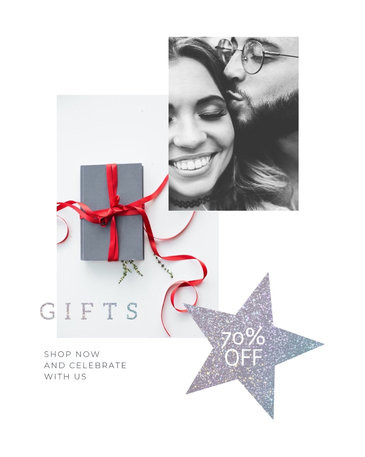 A Gift Card With A Star And A Photo Of A Couple Happy New Year Template