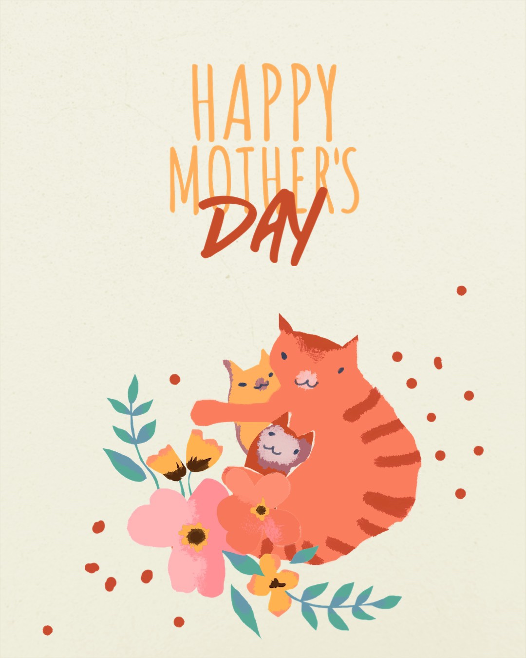 Cat Painting Funny Mother'S Day Card Template