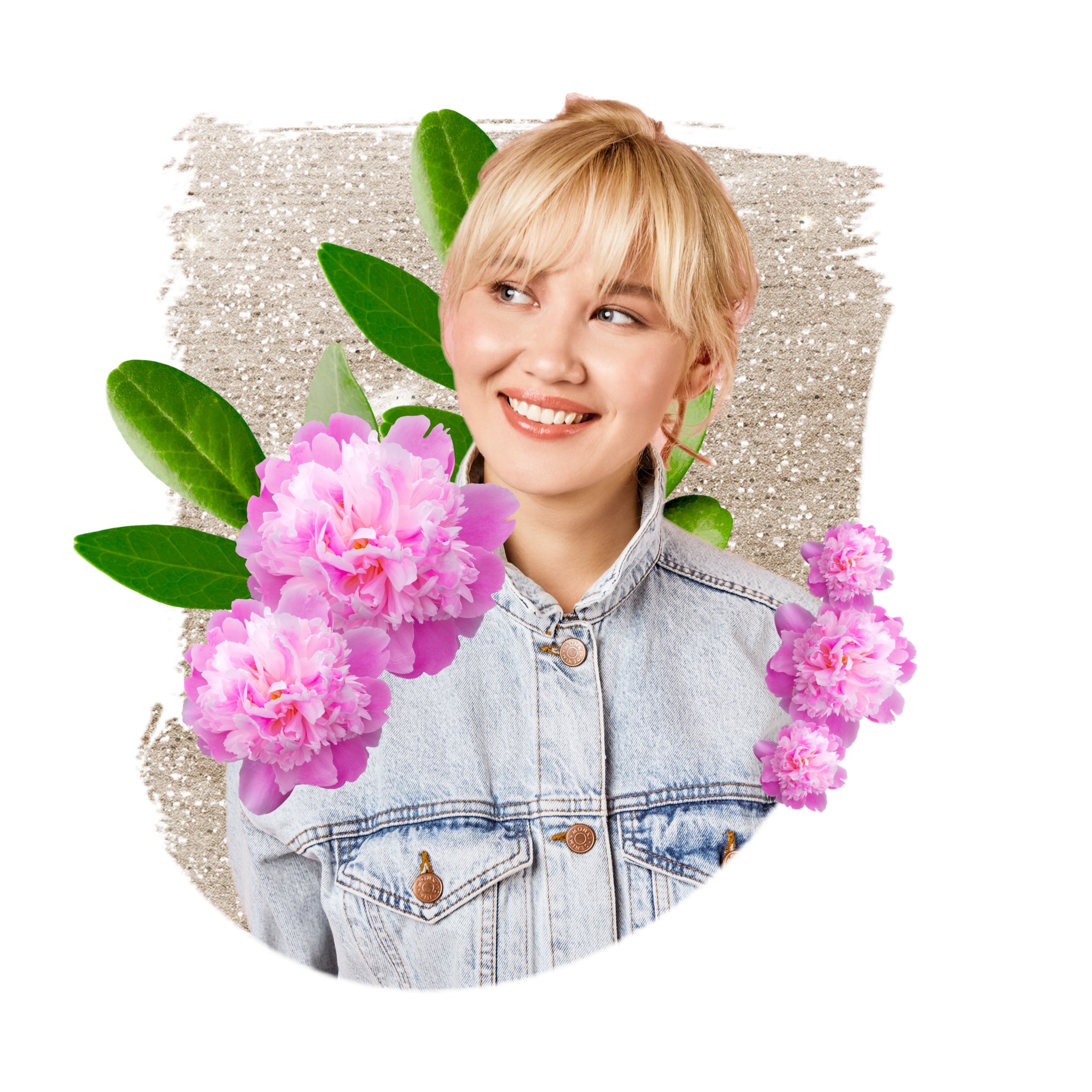 A Woman With A Green Leaf and flowers with glitter background Magic Profile Pics Template