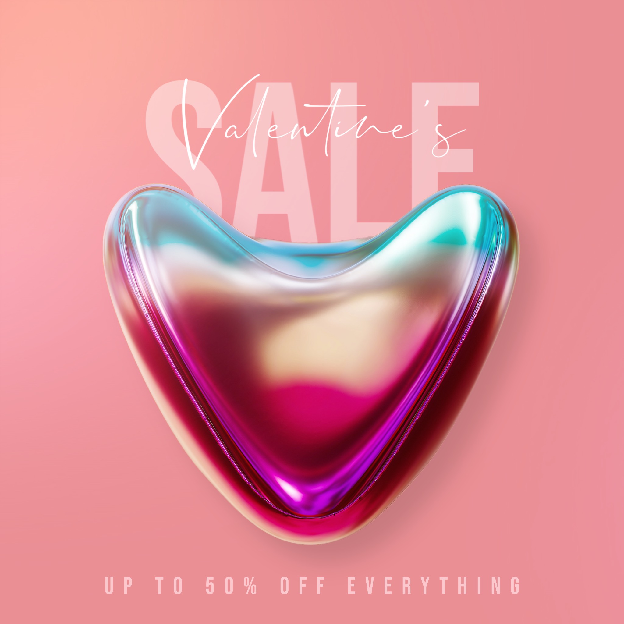 pink Valentine sale magic photo of a 3D heart instagram post template