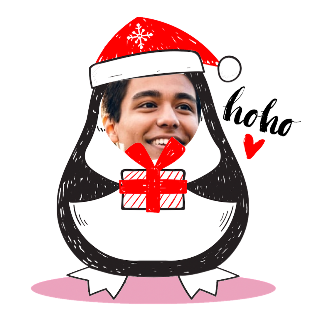 A Penguin With A Santa Hat And A Present Christmas Stickers Template