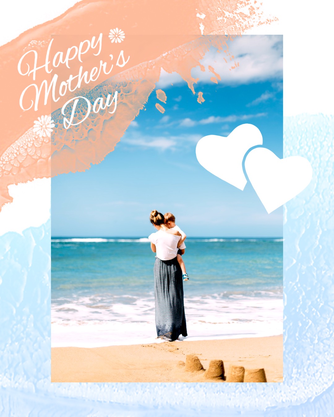 Mother And Child Hugging On The Beach Cute Mother'S Day Cards Template