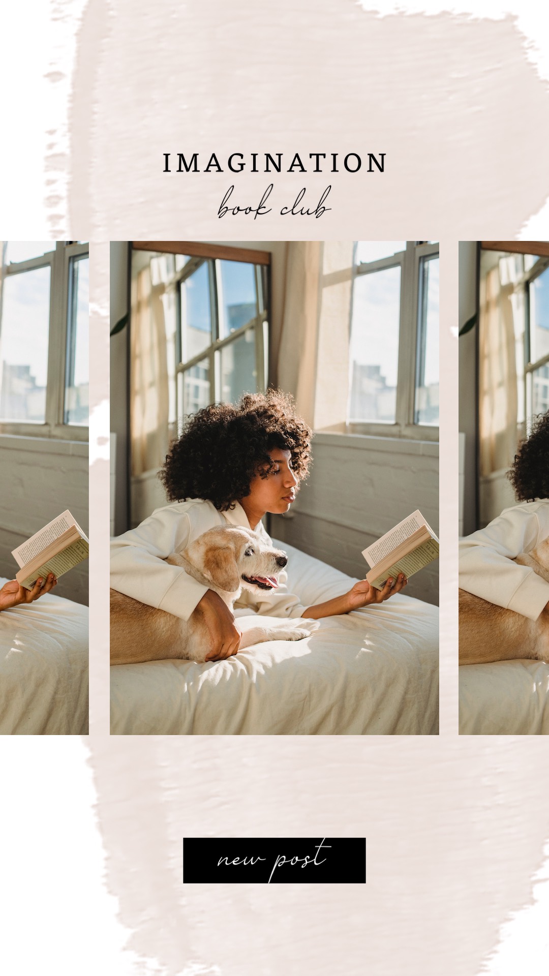 Woman reading next to the window instagram story template