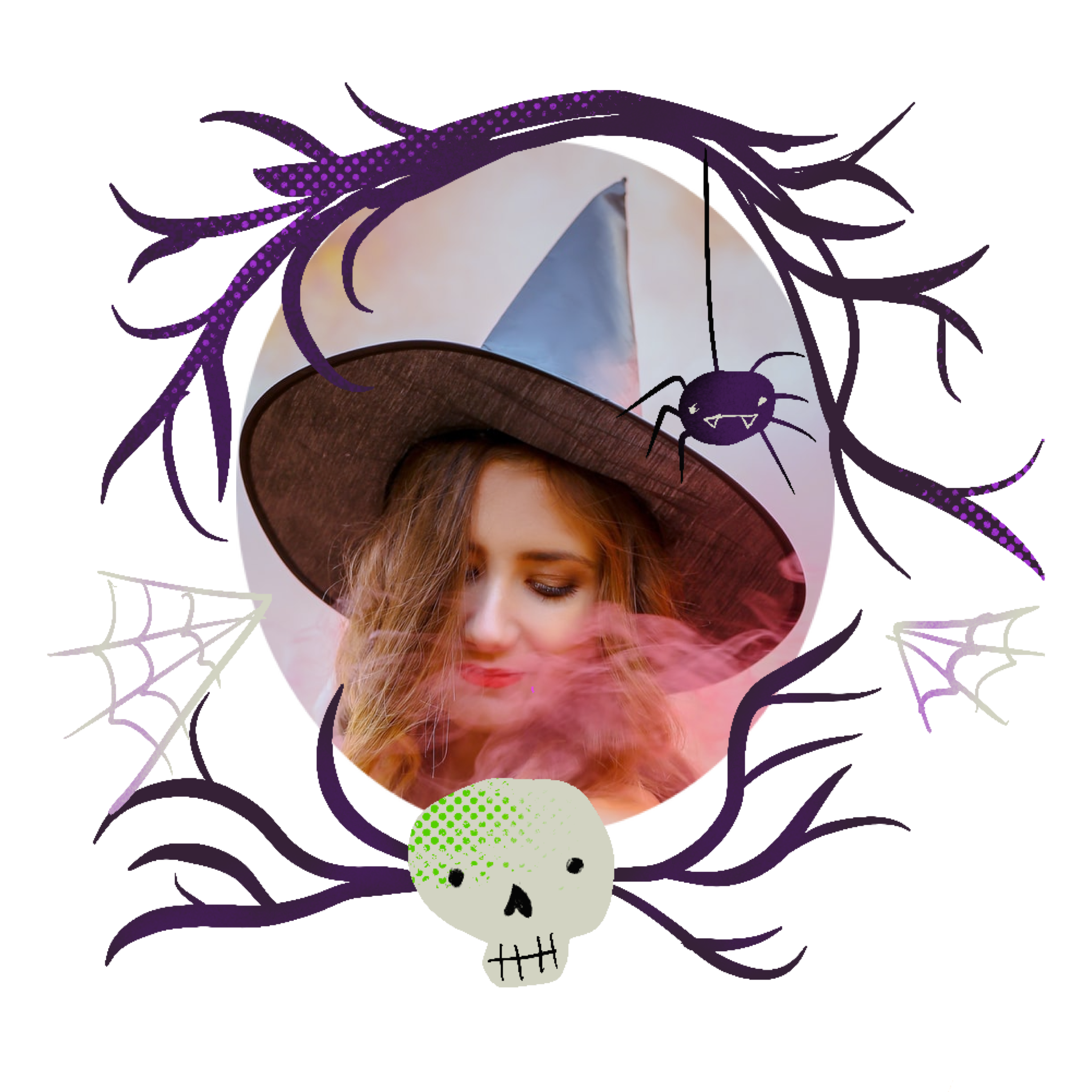 A Picture Of A Woman Wearing A Witches Hat Halloween Stickers Template