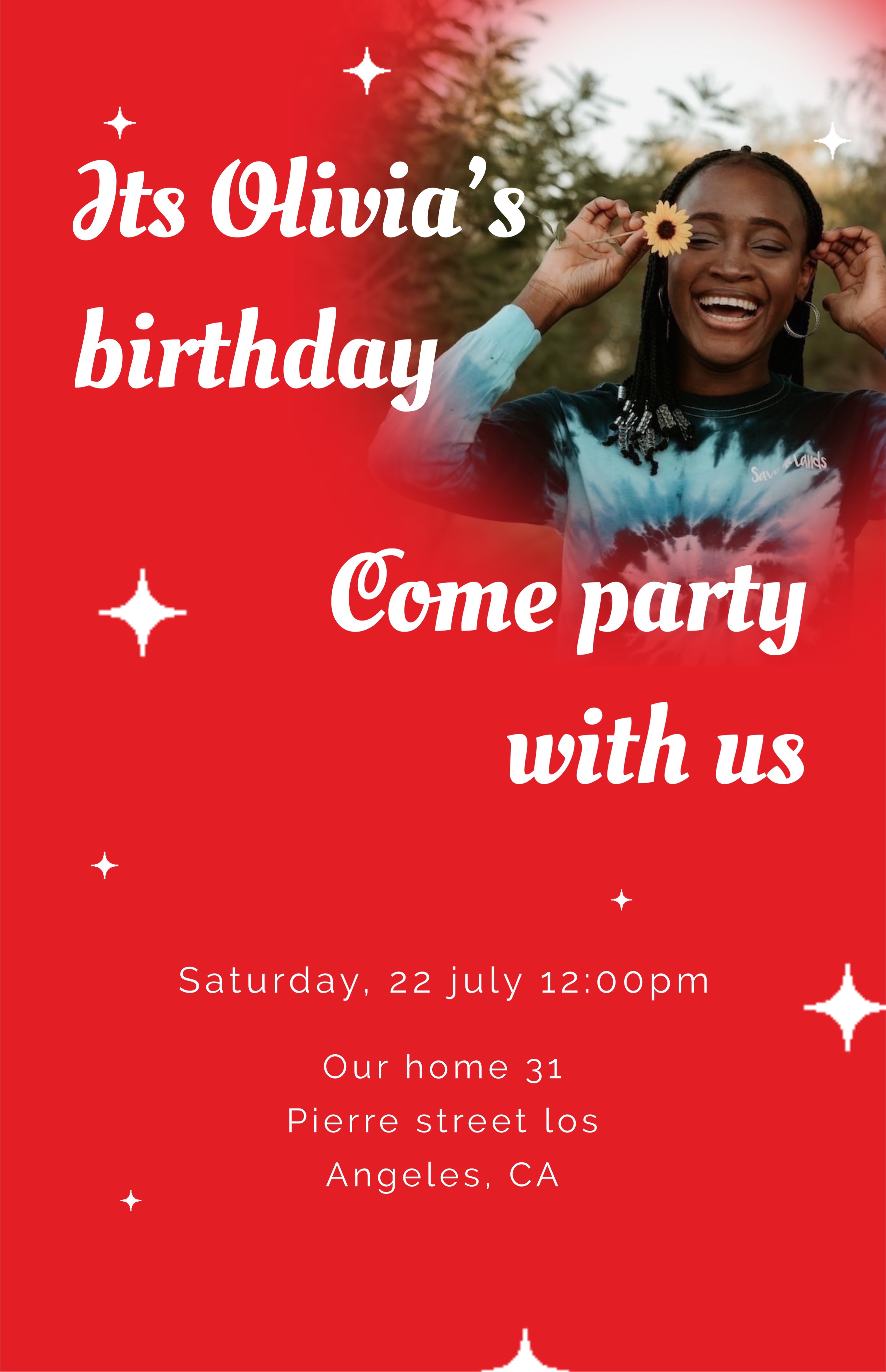red and white sparkly minimalistic birthday invitation template 
