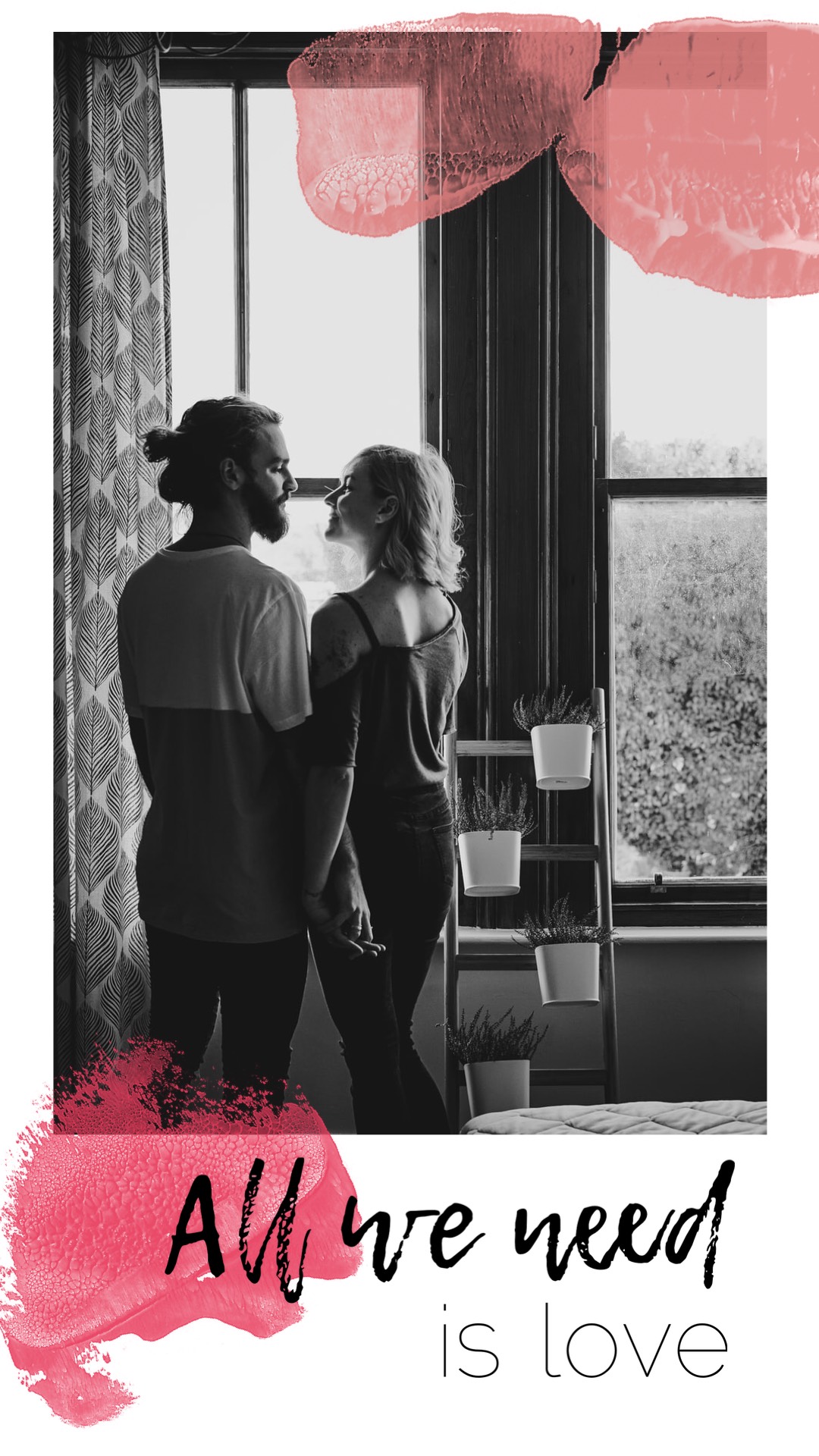 A Man And A Woman Standing In Front Of A Window Love Story Template
