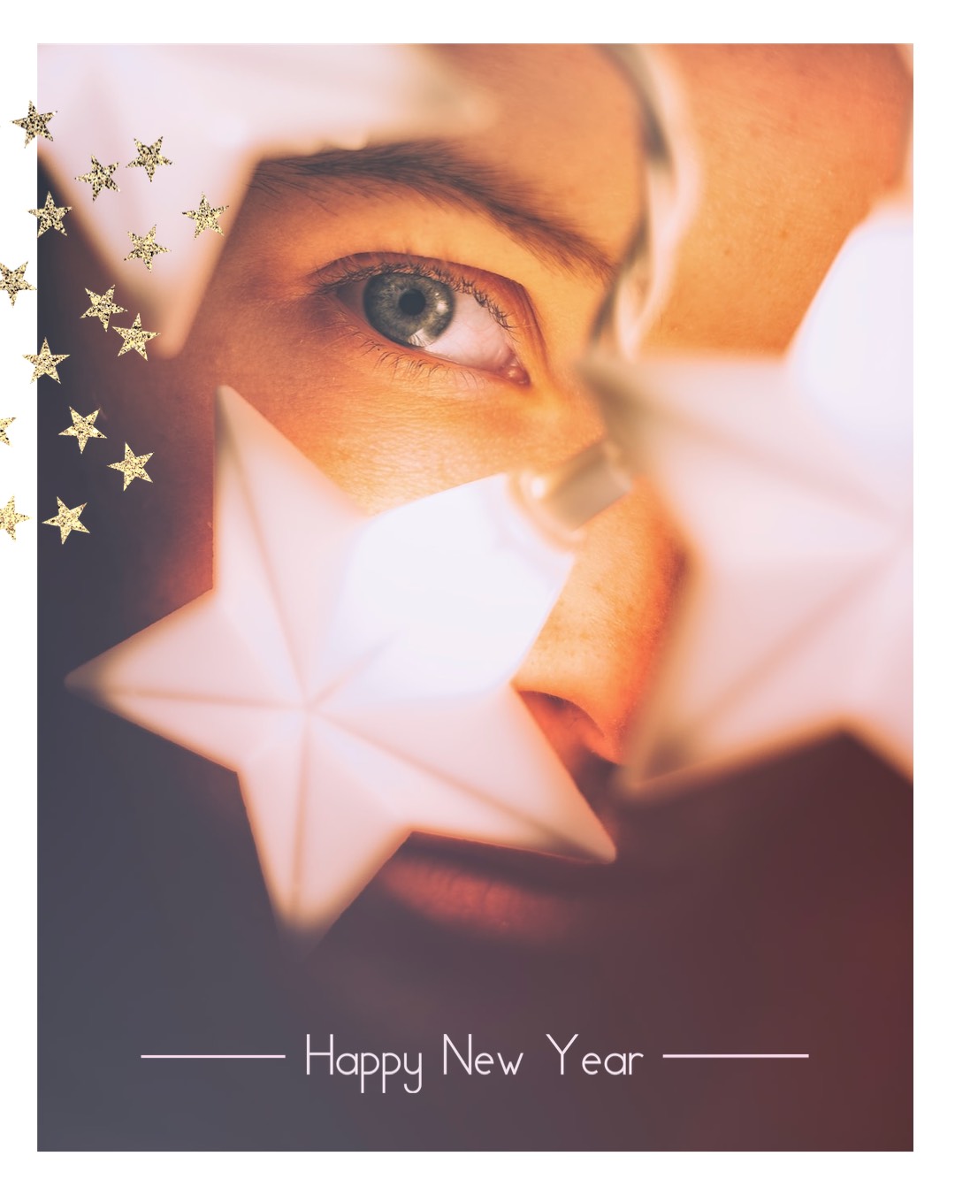 A Woman'S Face With Stars Around Her And The Words Happy New Year Written Happy New Year Template