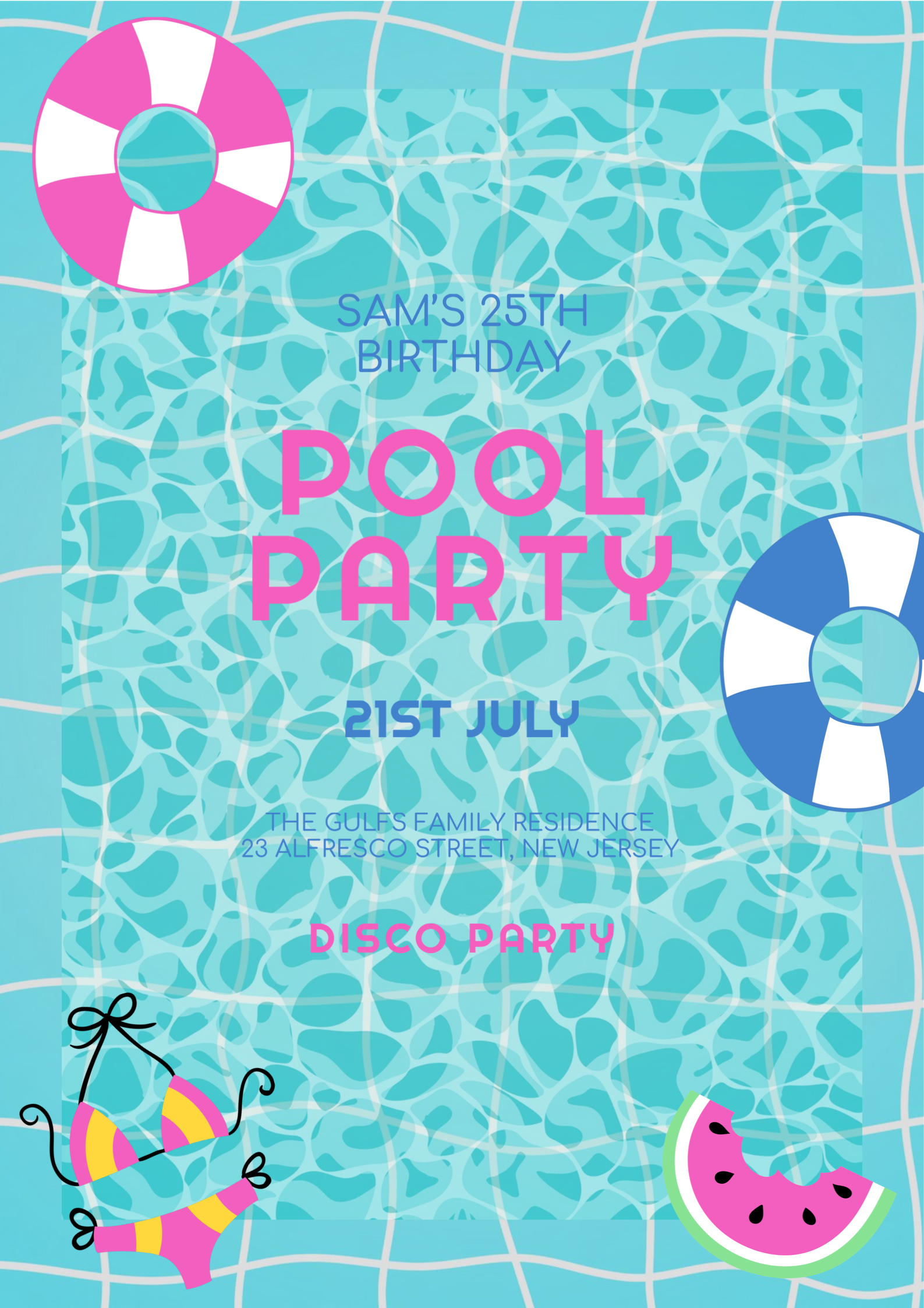 light blue Illustrated Birthday Pool Party Poster