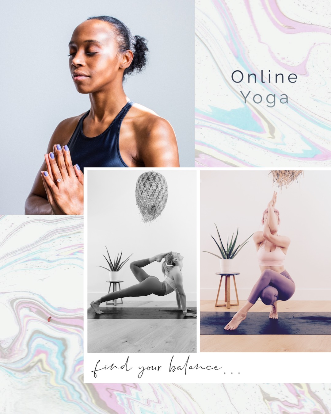A Woman Doing Yoga Poses In A Collage Sports Template
