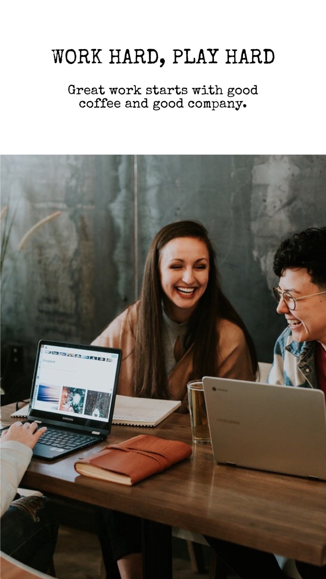 Two Women Sitting At A Table With Laptops Classy Template