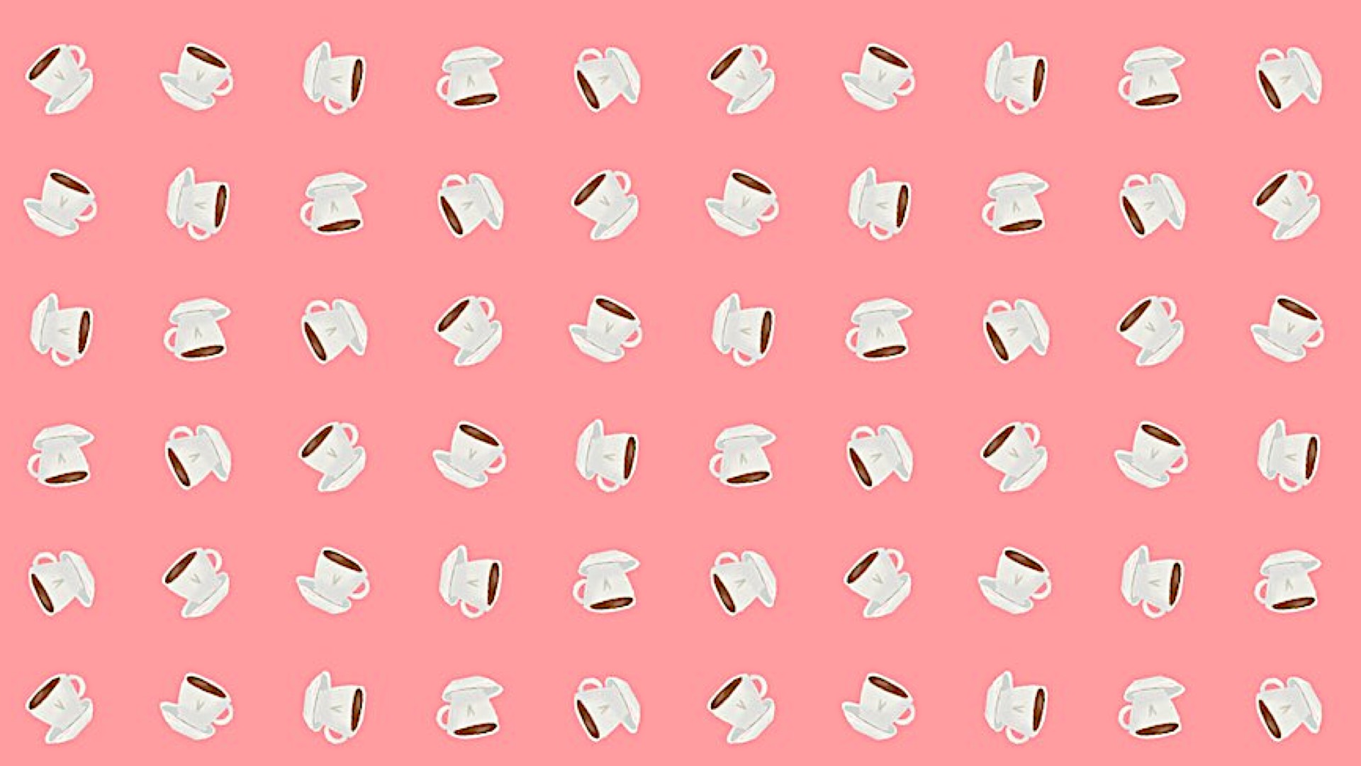 A Pink Background With A Pattern Of Coffee Cups And Spoons Zoom Backgrounds Template