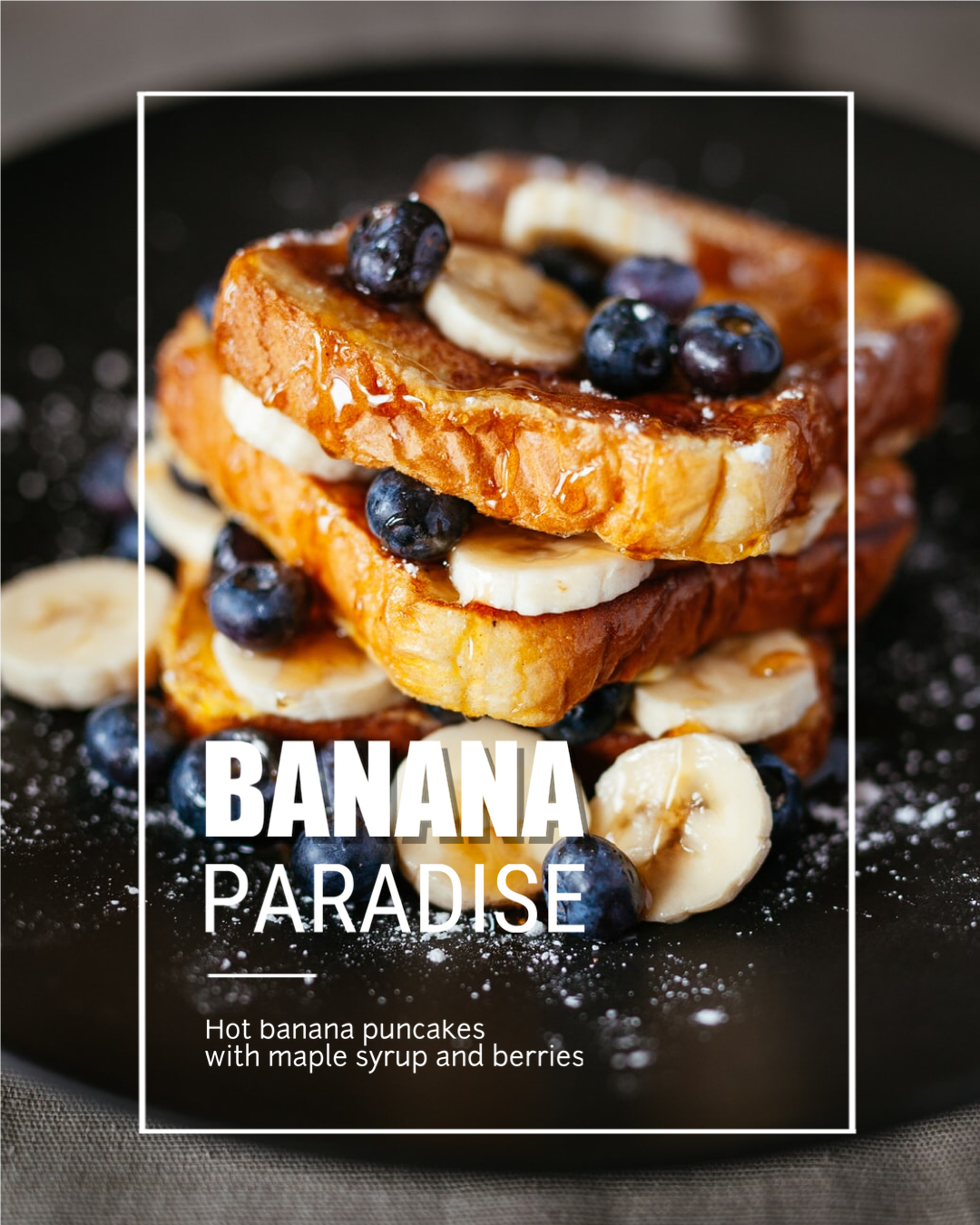 A Black Plate Topped With Bananas And Blueberries Foodie Template