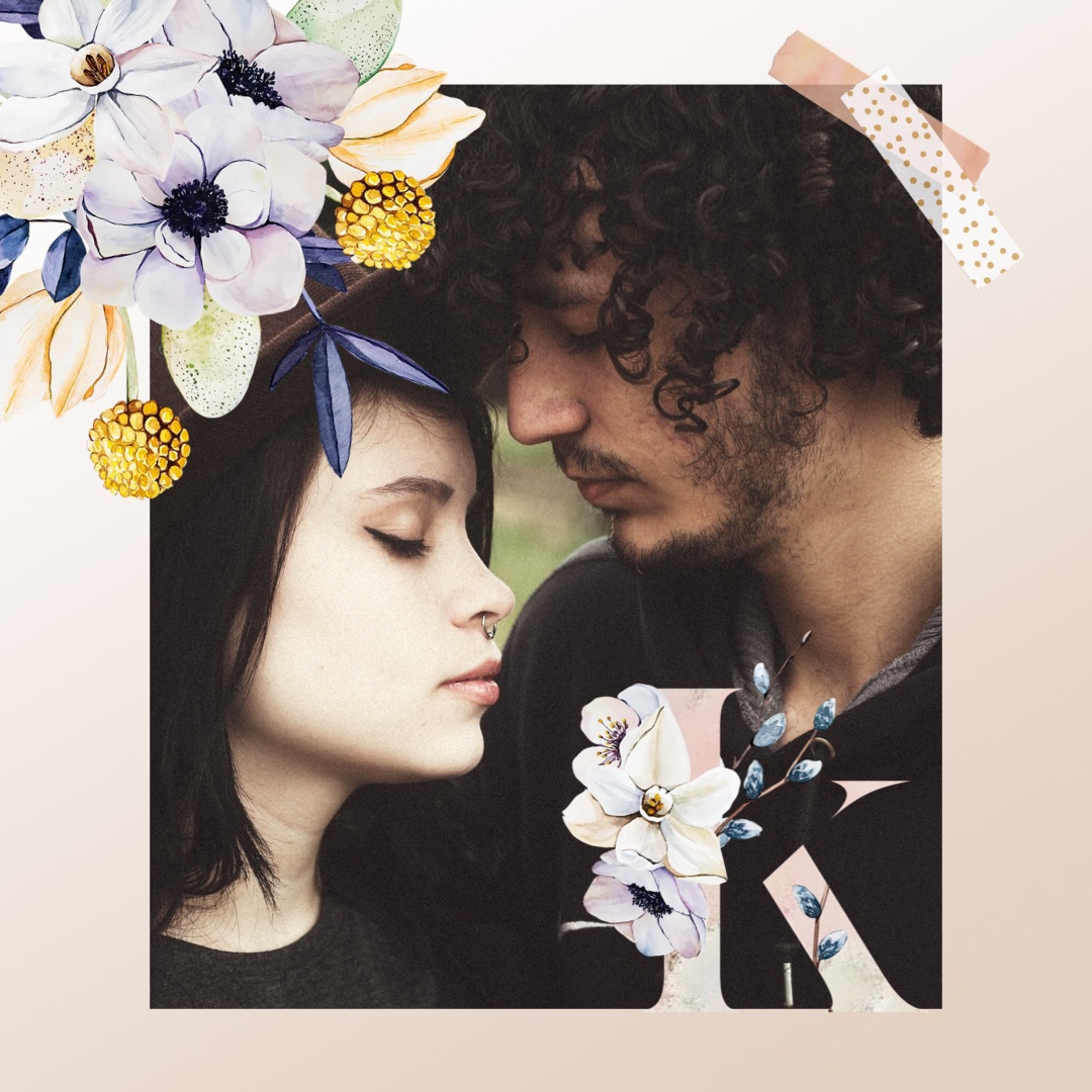 A Man And A Woman With Flowers In Their Hair Hello Spring Template