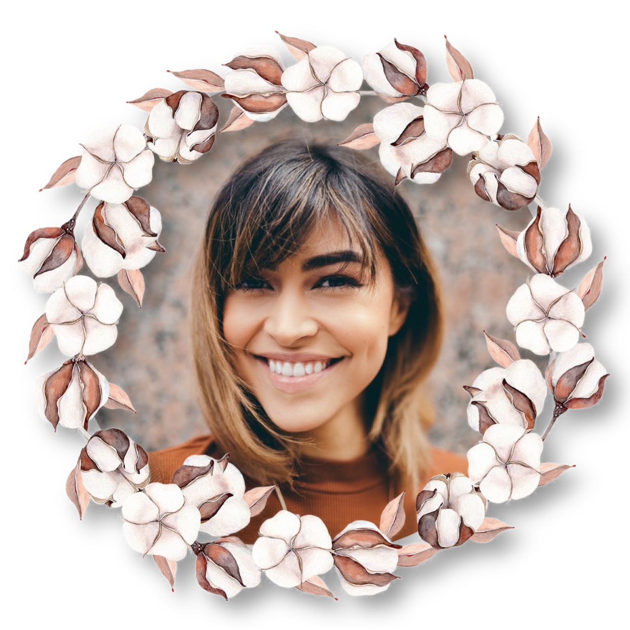 A Picture Of A Woman With Flowers In A Circle Whatsapp Sticker Template
