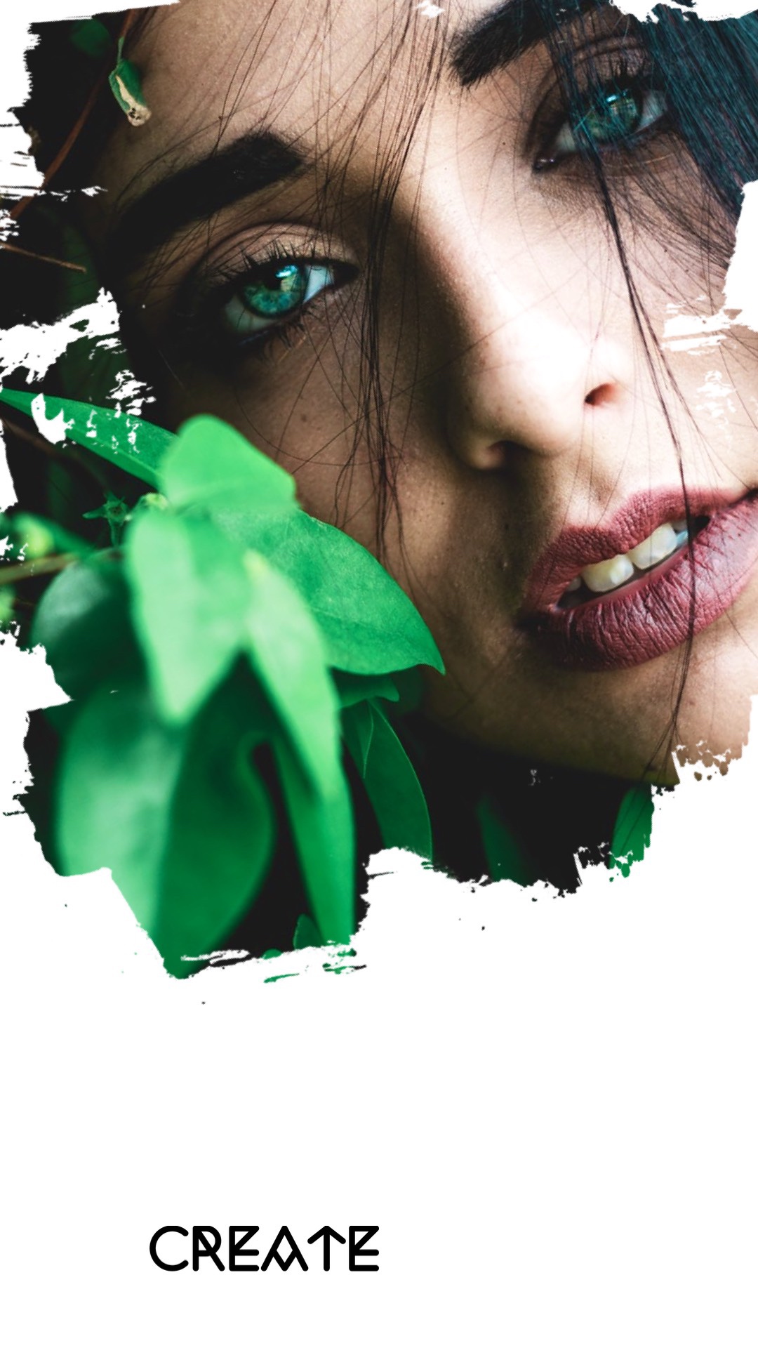 A Woman With Blue Eyes And Green Leaves Classy Template