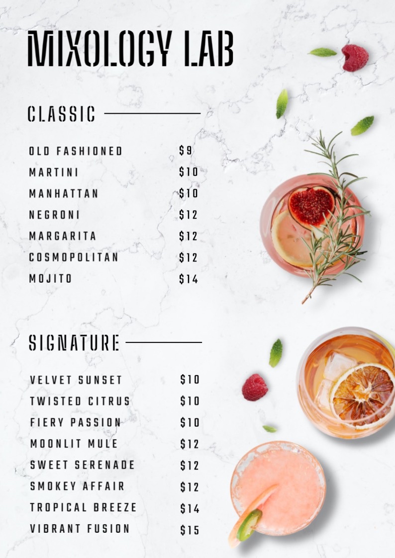 cocktail bar menu template 