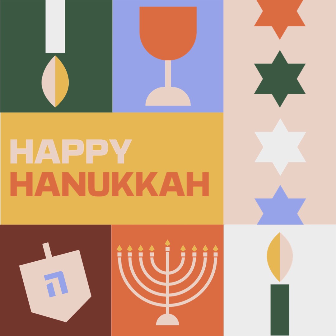 Hanukkah Candles Symbols Icons Greeting Instagram Post Template