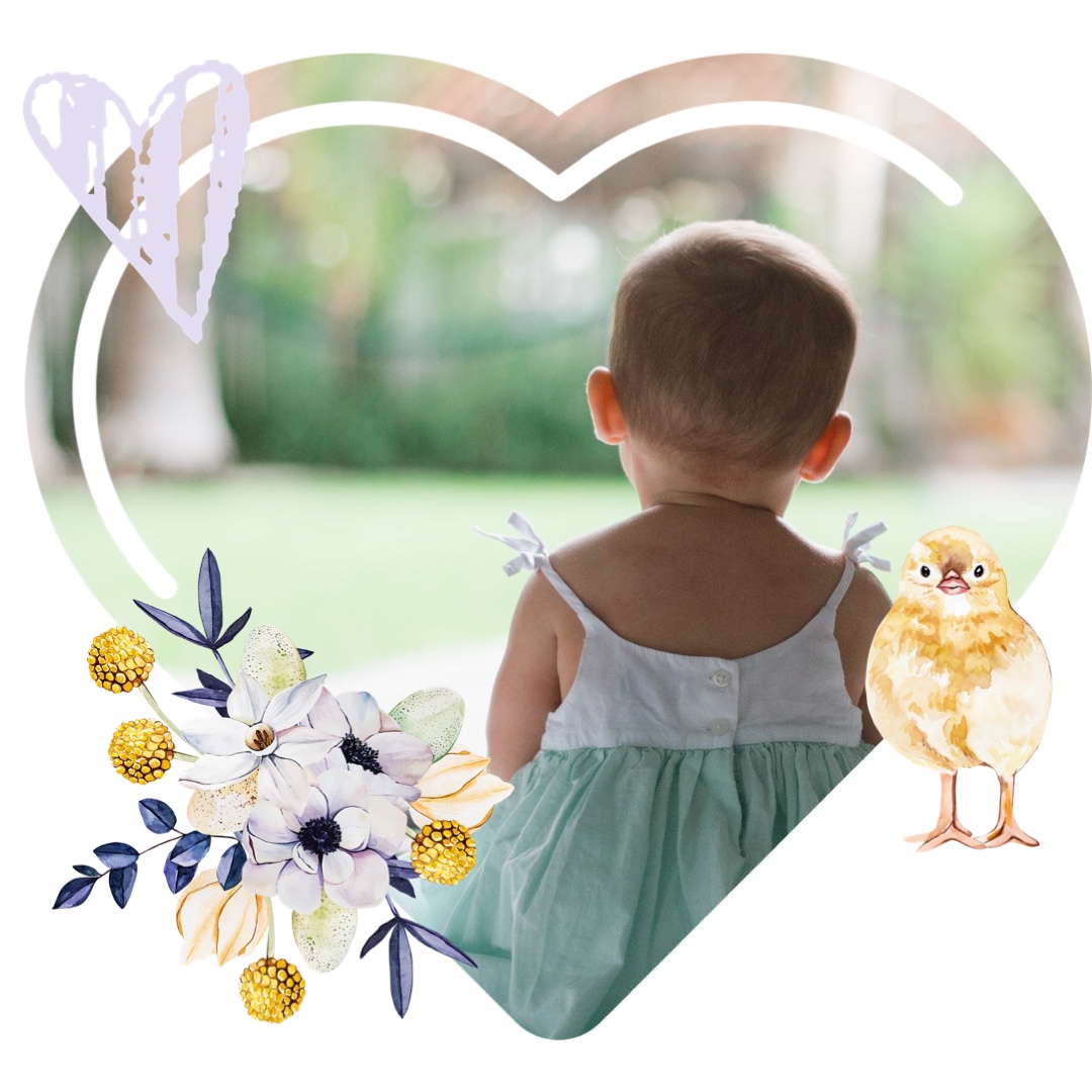 A Baby In A Dress Holding A Chicken In Front Of A Heart Hello Spring Template