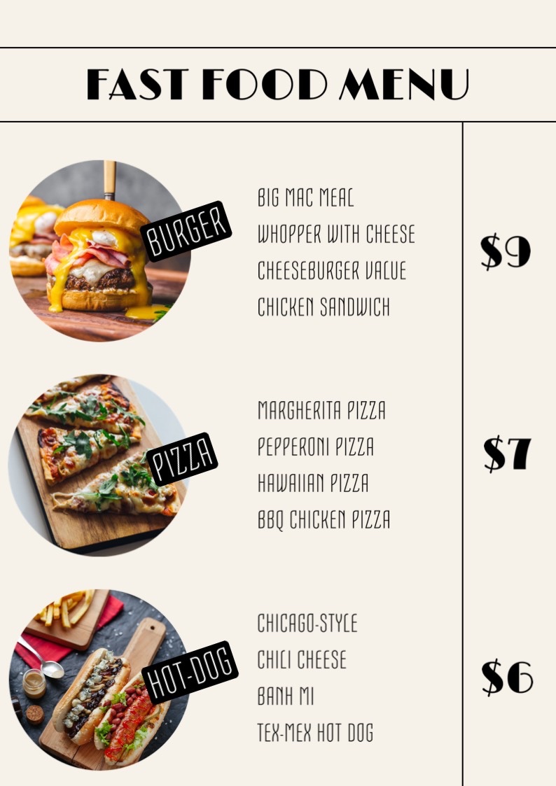 fast food menu template 