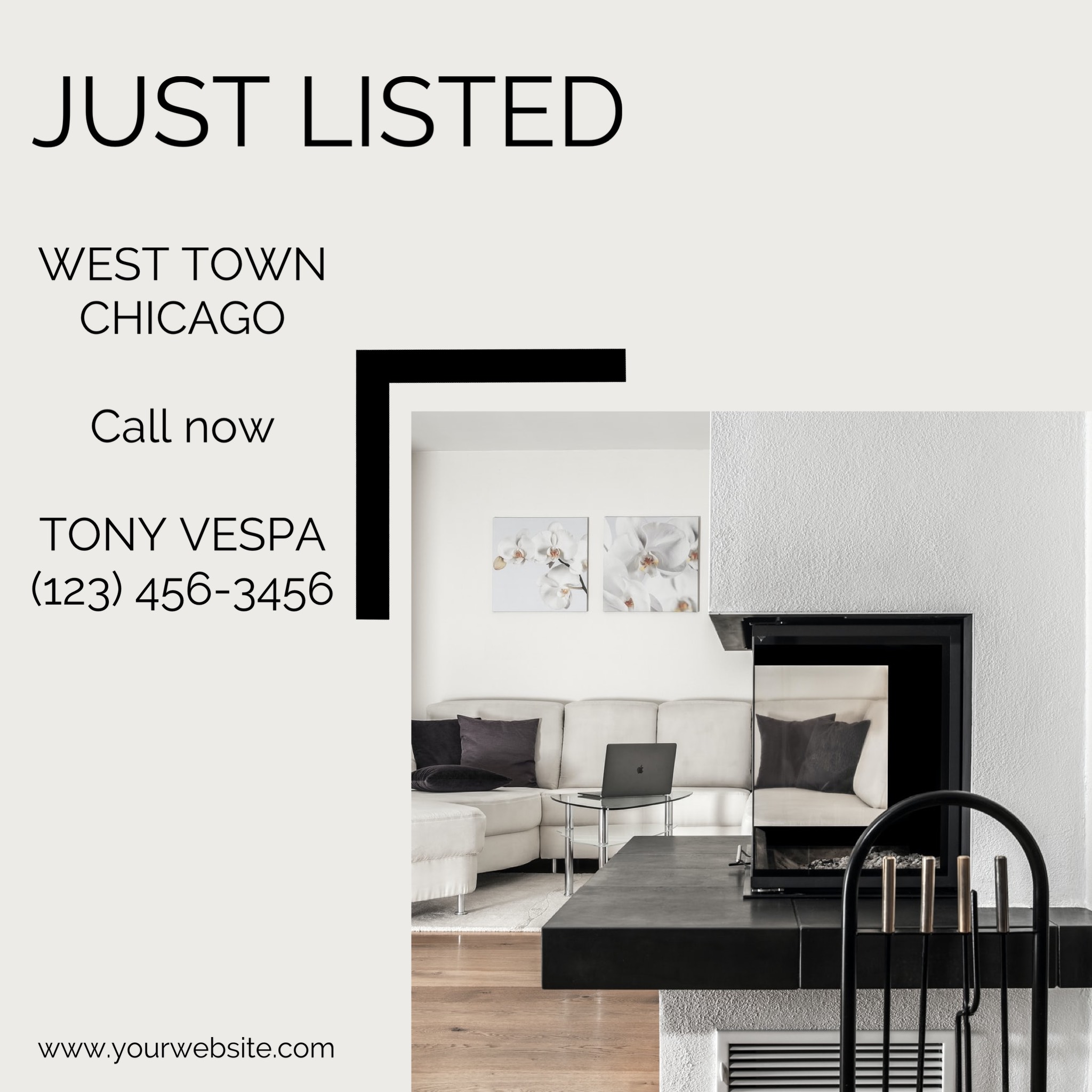A Black And White Photo Of A Living Room Real Estate Template