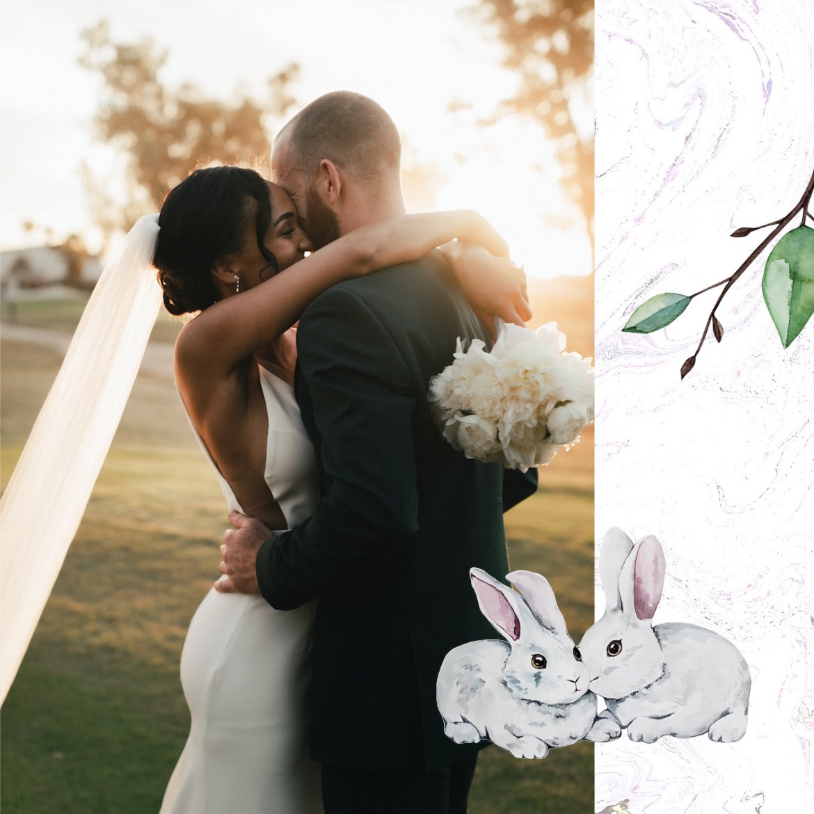 A Bride And Groom Hugging Each Other In A Field Hello Spring Template