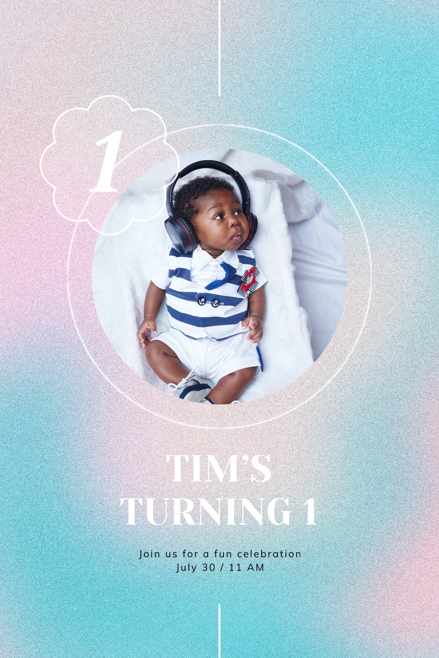 Baby turning one years old birthday invitation template