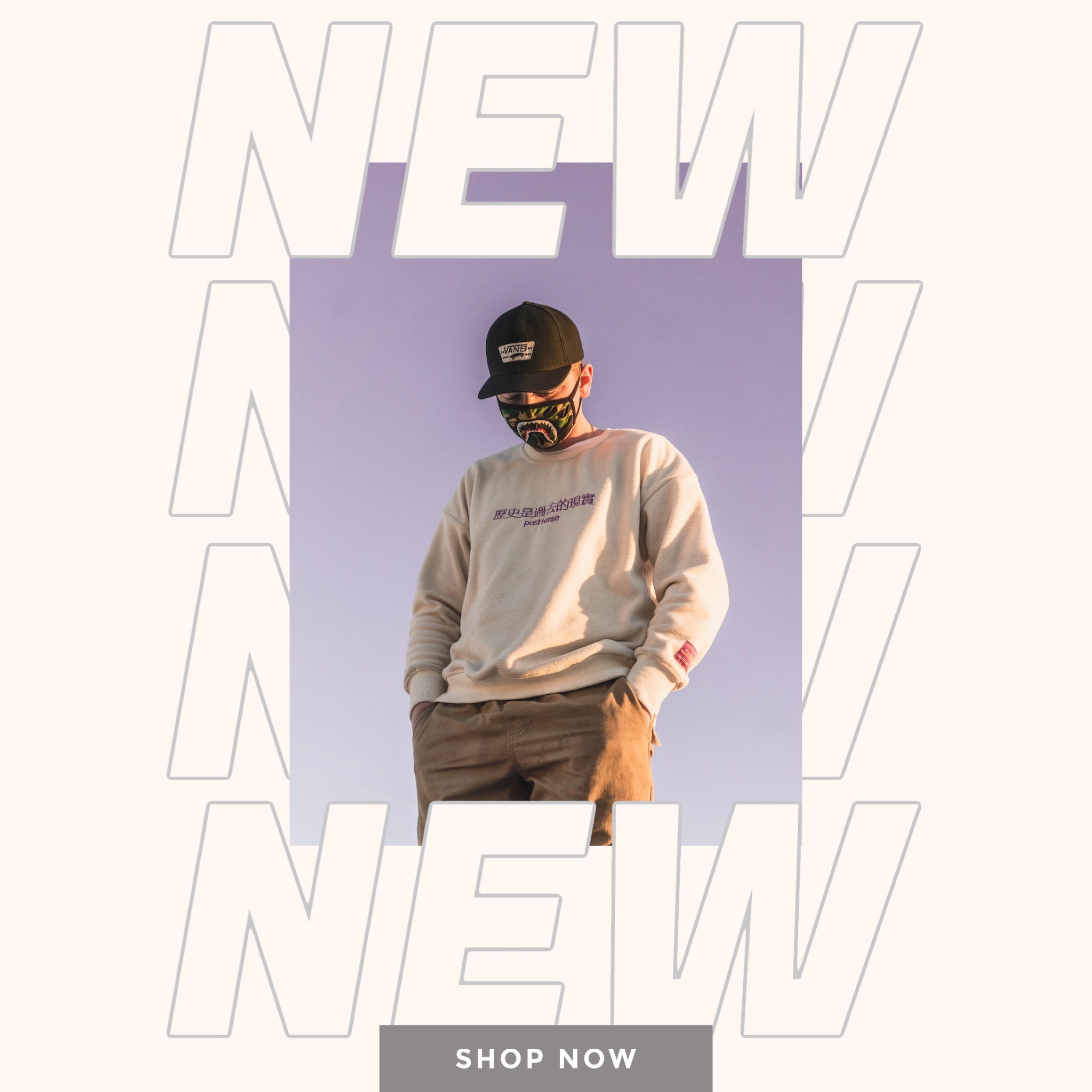 Man looking down new collection shop now Facebook Post template