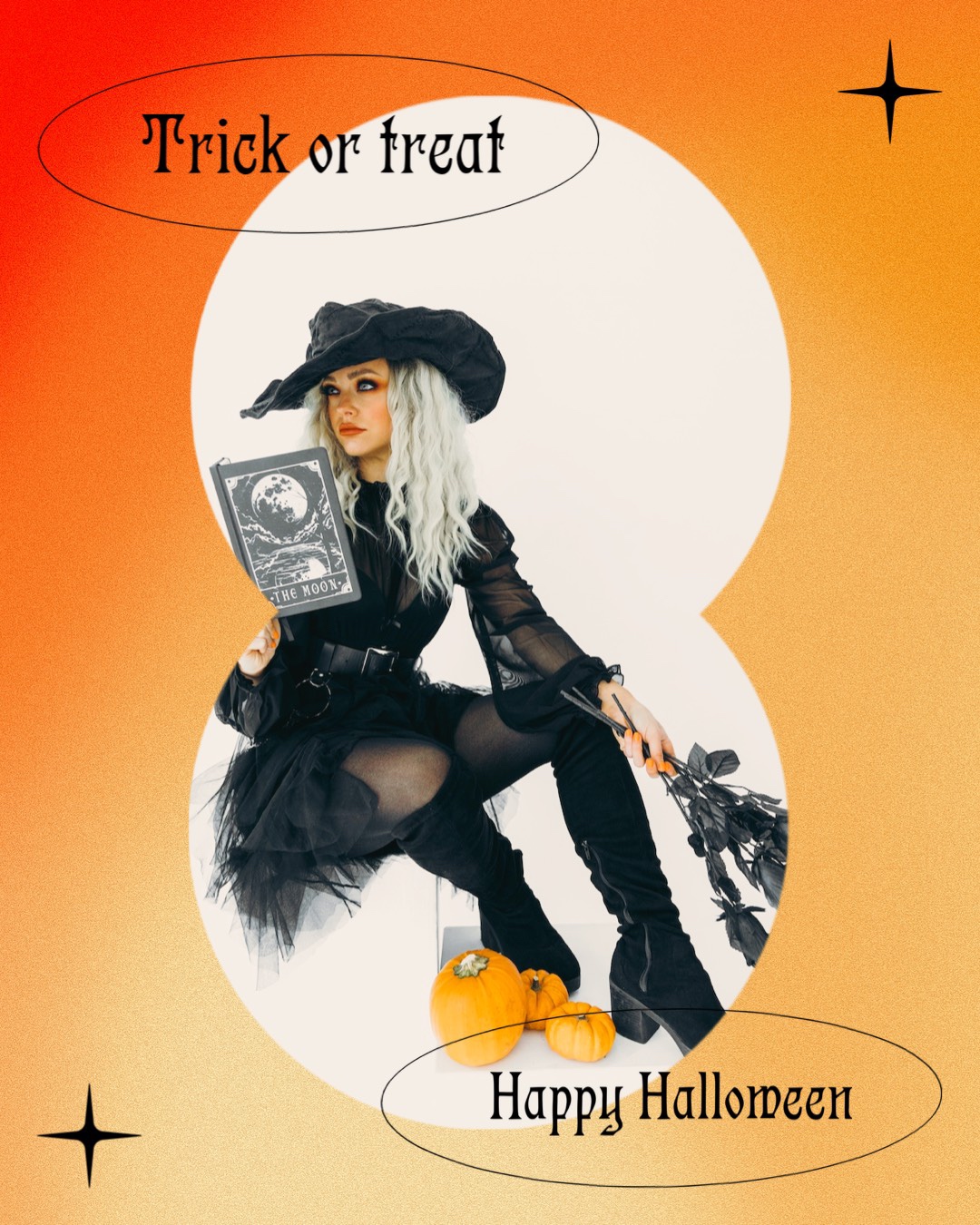 A Woman Dressed As A Witch Sitting On A Pumpkin Halloween Template