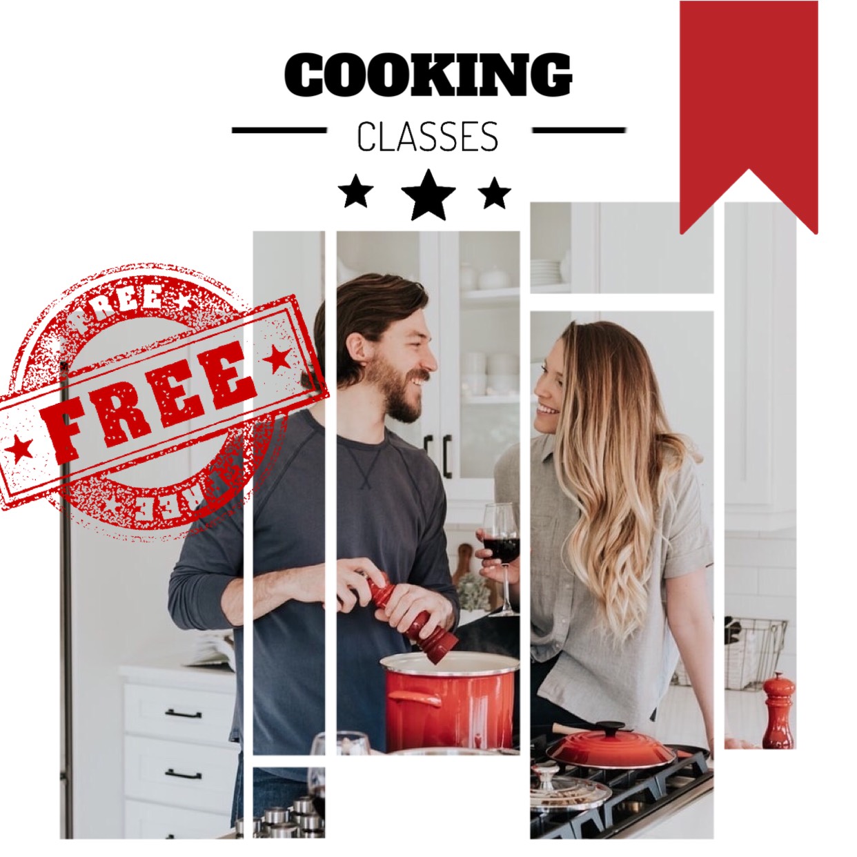 A Man And A Woman Cooking In A Kitchen Facebook Post Template