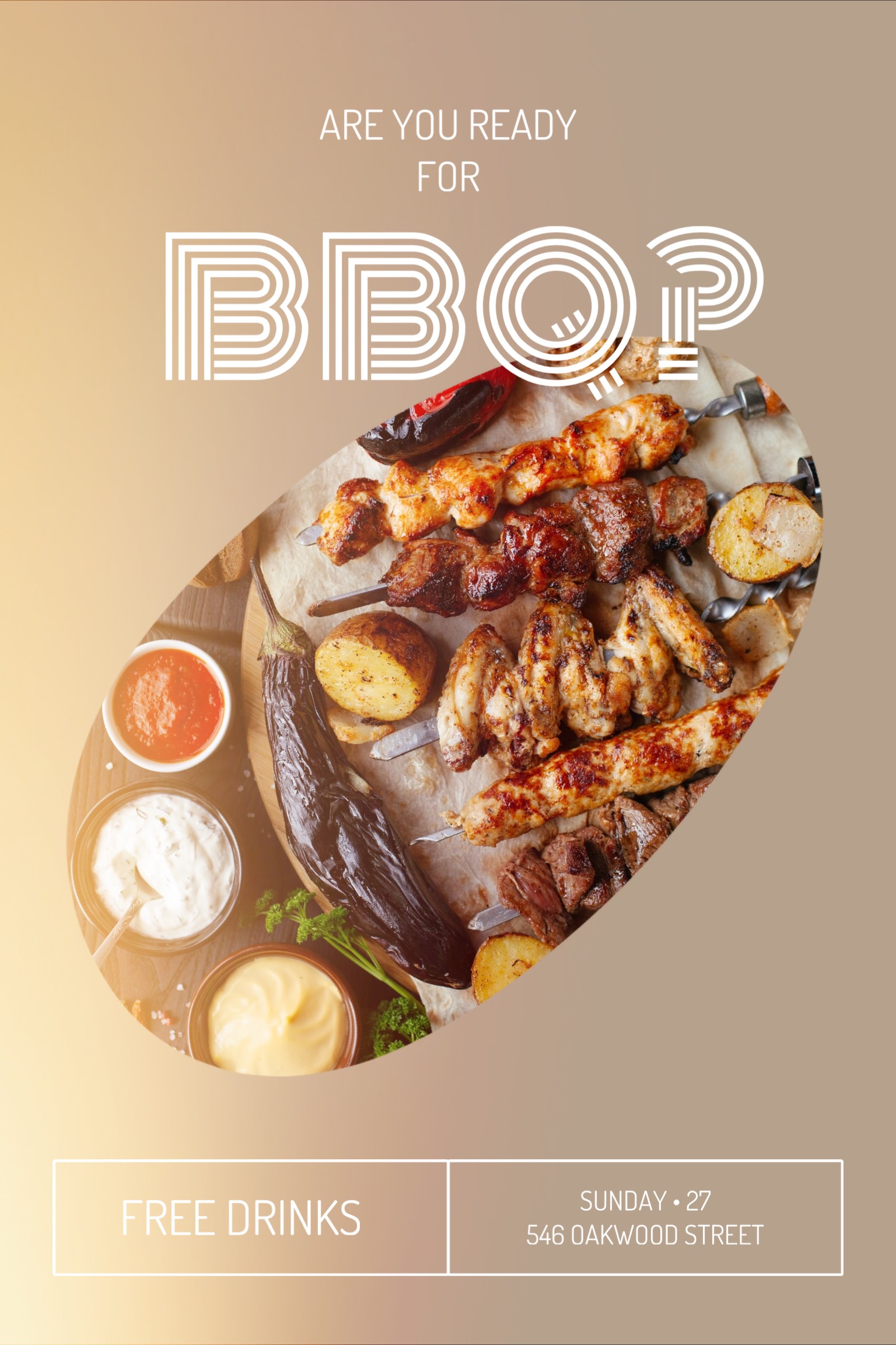 A Flyer For A Bbq Party With Grilled Meats And Dipping Sauces Invitation Template