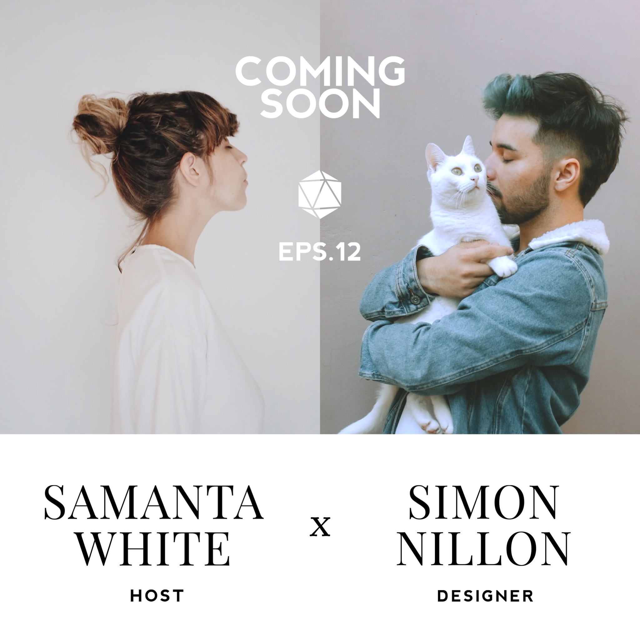 A Man Holding A White Cat Next To A Woman Podcast Template