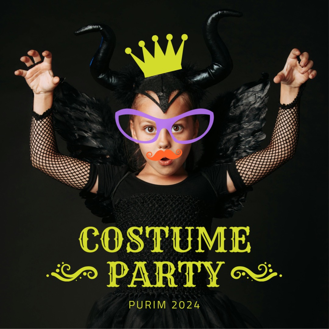 photo of a girl wearing costume Purim kids party instagram post template