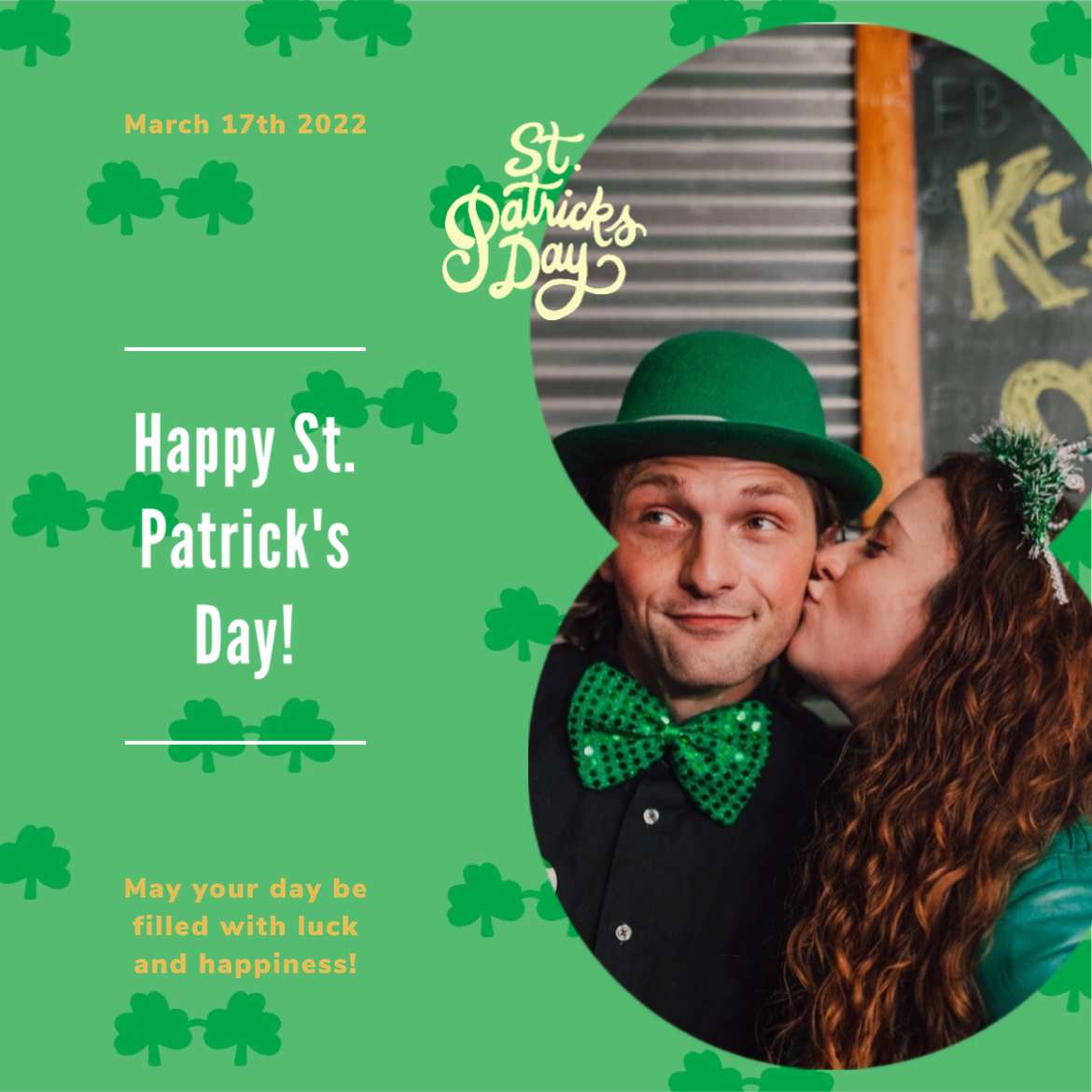 A St Patrick'S Day Card With A Man Kissing A Woman St. Patrick'S Day Template