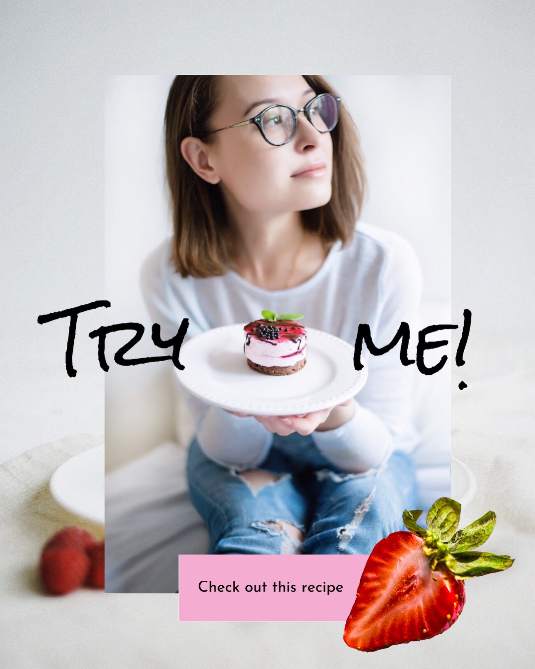 A Woman Holding A Plate With A Strawberry On It Foodie Template