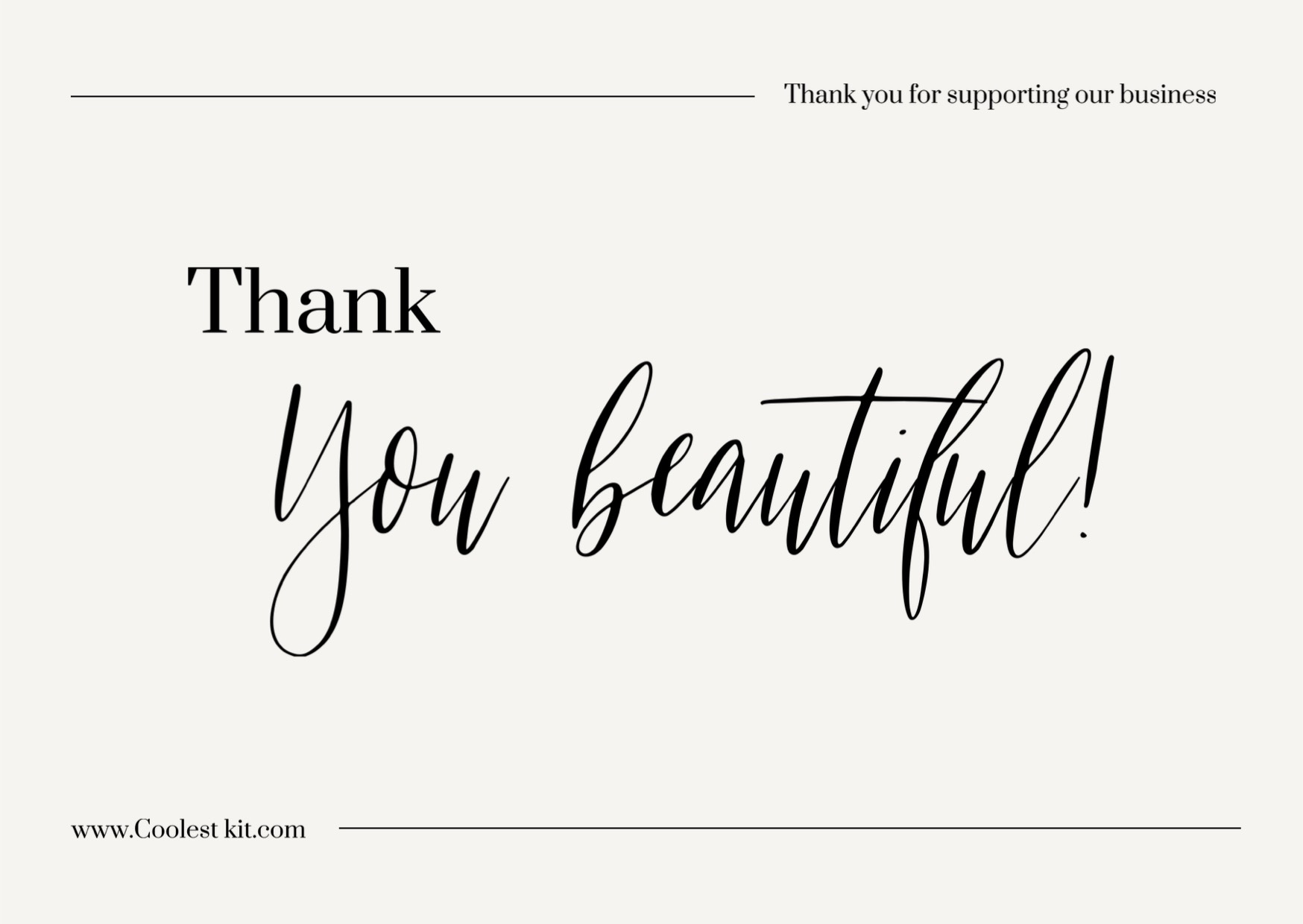 Cream Elegant minimalistic typography Thank You Card