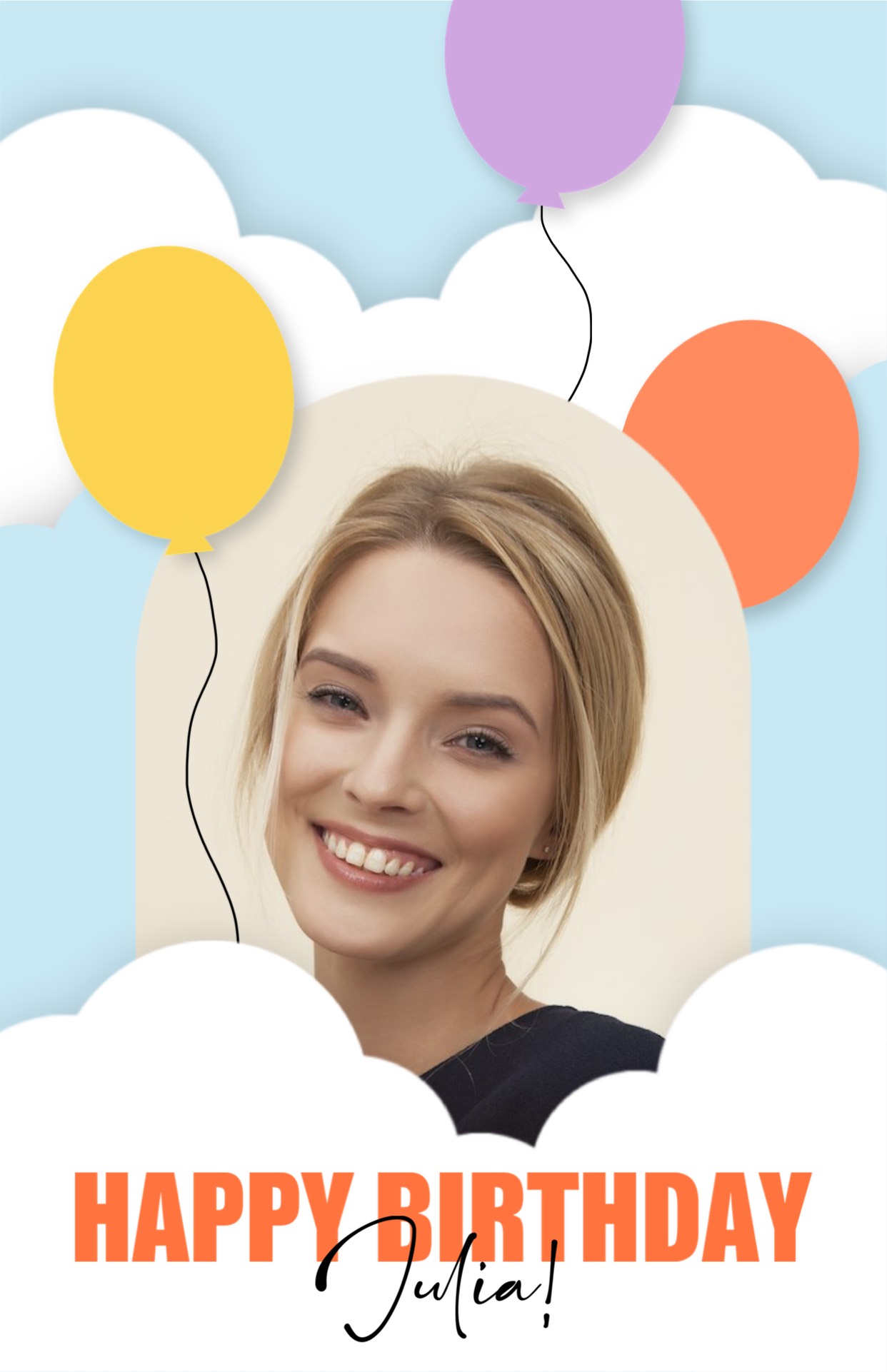 balloons and clouds birthday greeting card photo template