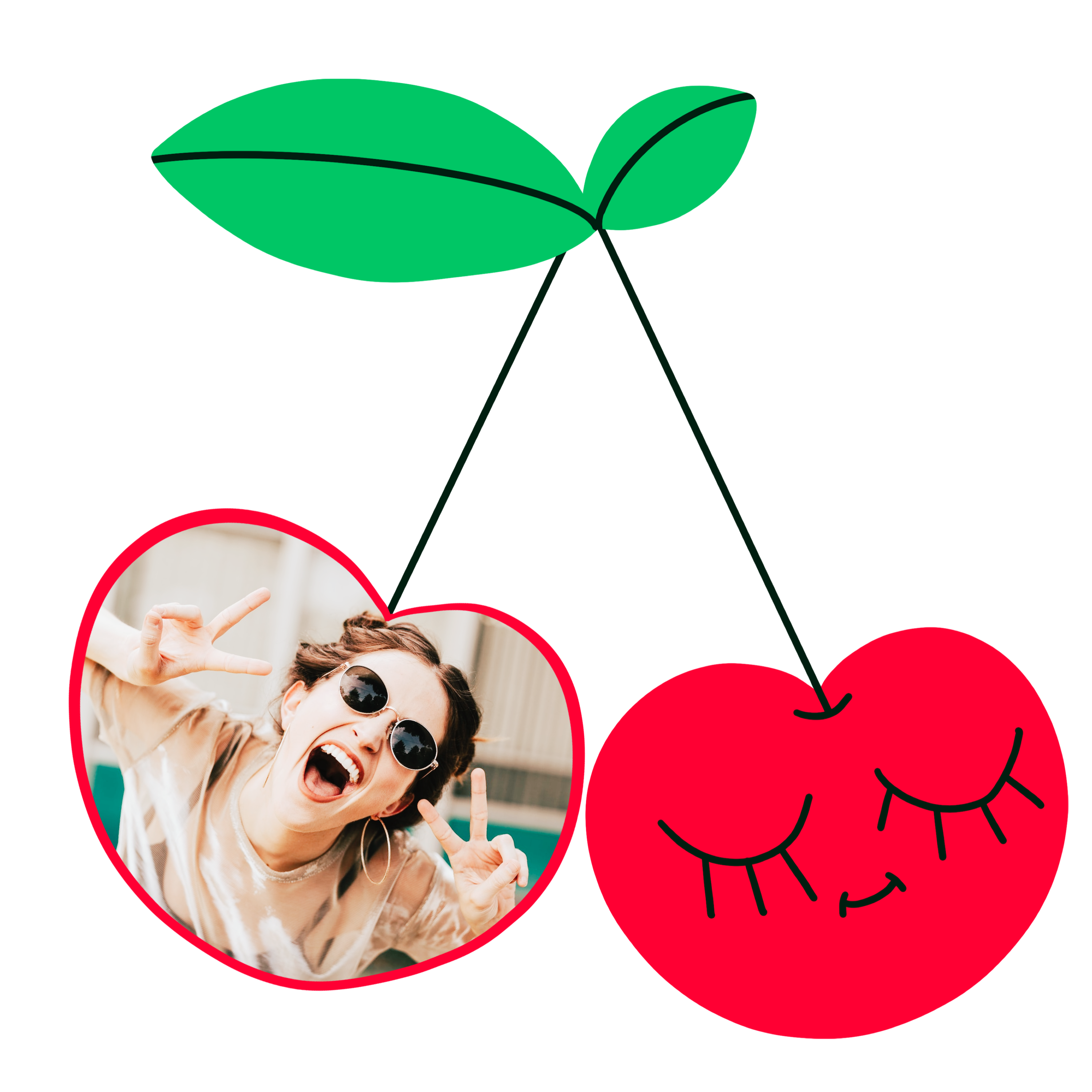 A Picture Of A Cherry With A Green Leaf Love Stickers Template