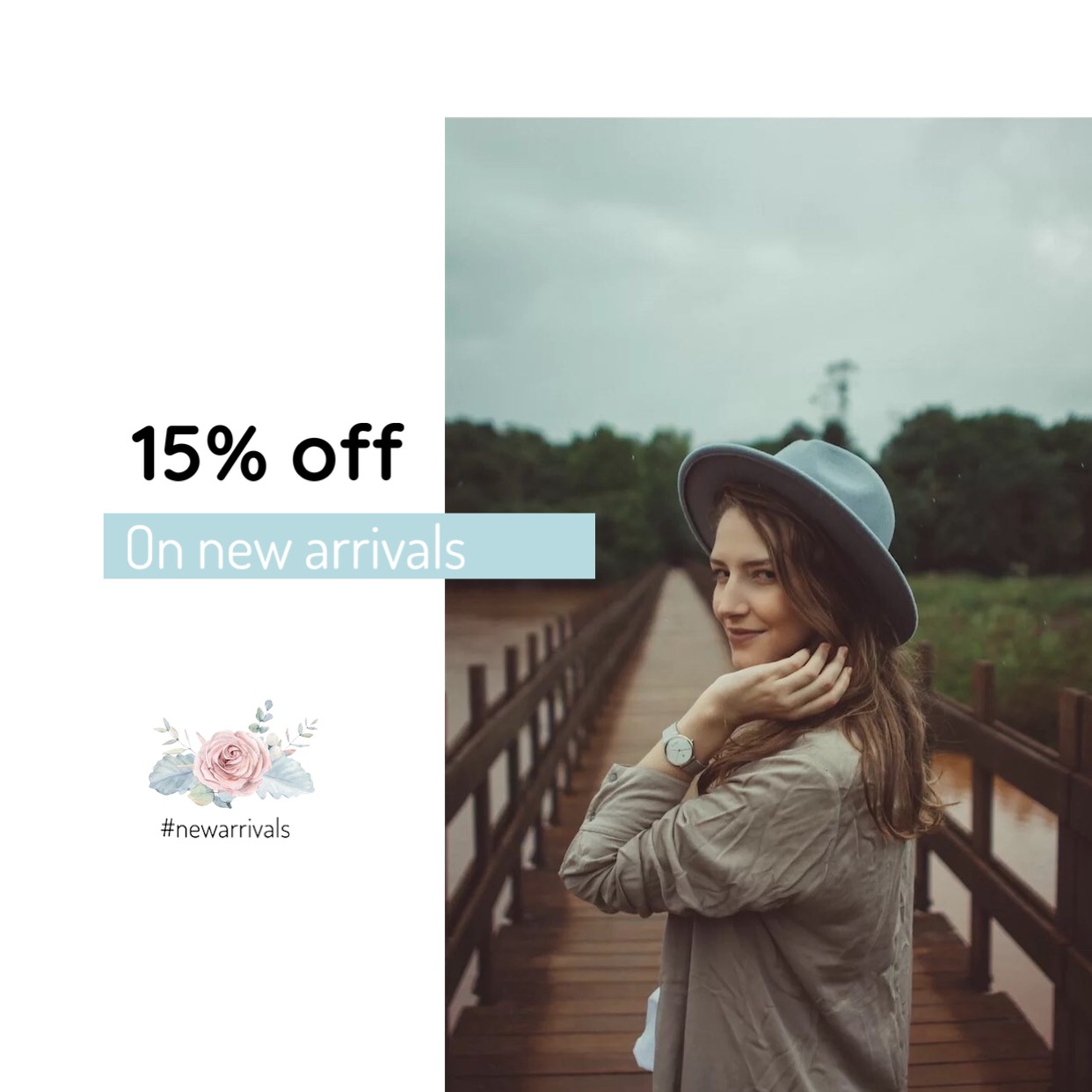 Woman with blue hat fashion instagram post template